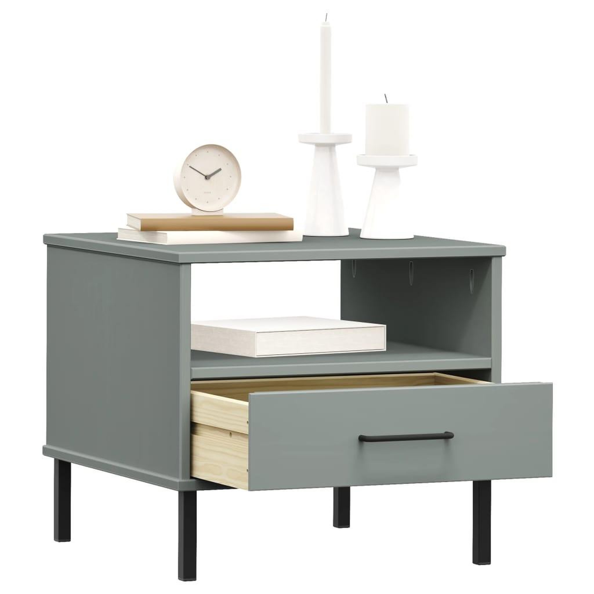 Voir la diapositive 3 : VIDAXL Table de chevet avec pieds en metal Gris Bois pin massif OSLO