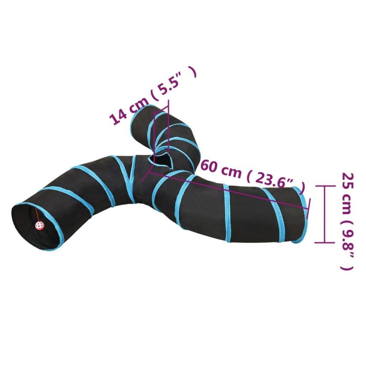 VIDAXL Tunnel pour chats a 3 voies Noir et bleu 25 cm Polyester