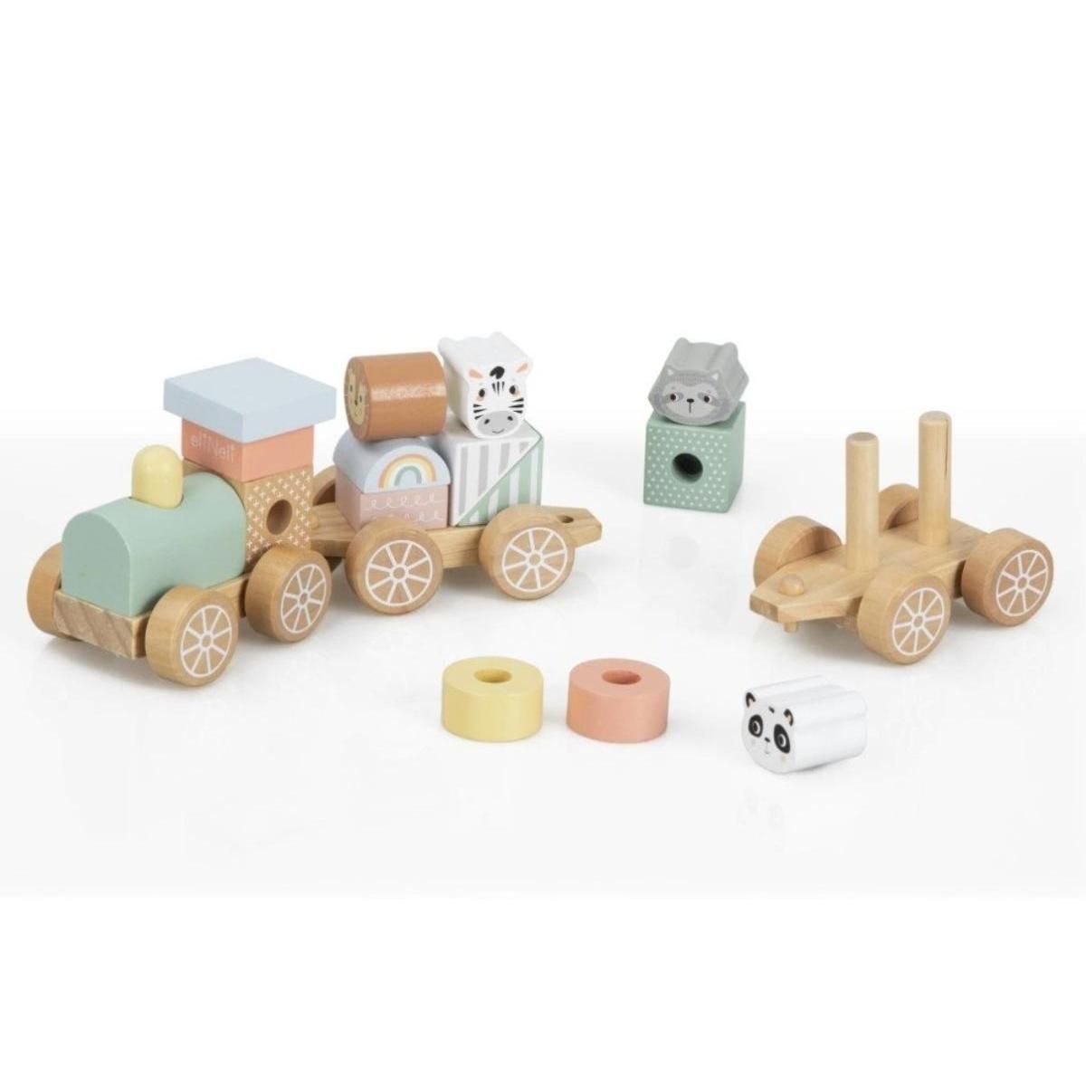 ELINELI Train avec animaux en bois