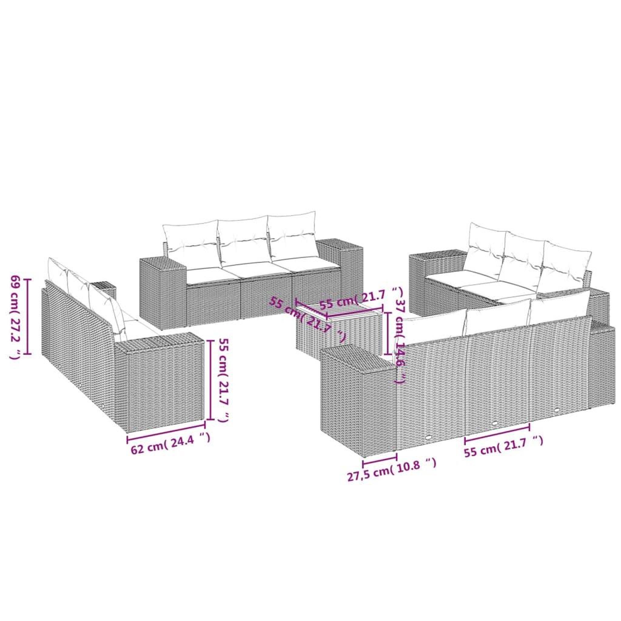 Voir la diapositive 3 : VIDAXL Salon de jardin avec coussins 13 pcs beige resine tressee