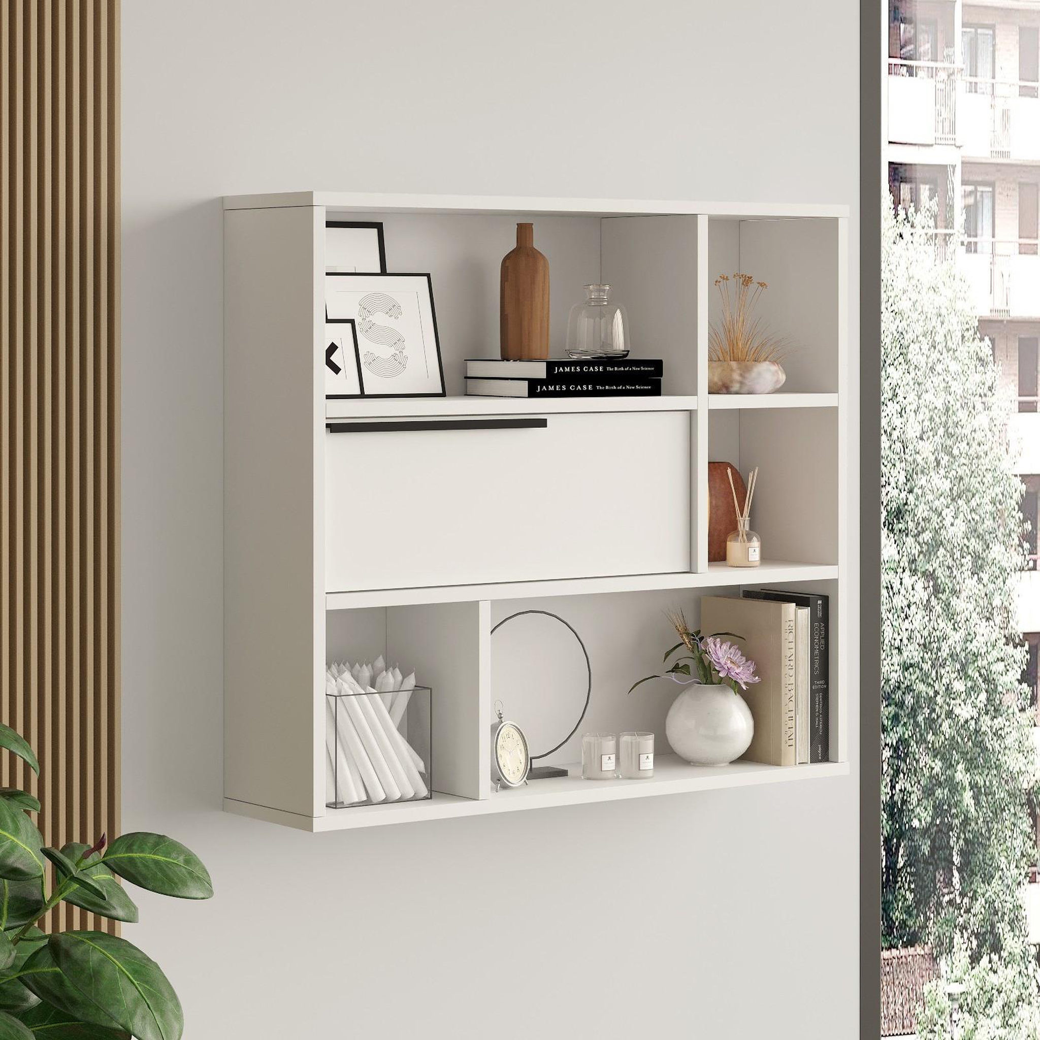 Voir la diapositive 3 : Habitat et Jardin Étagère murale en bois  calvin  - 90 x 22 x 81 cm - blanc