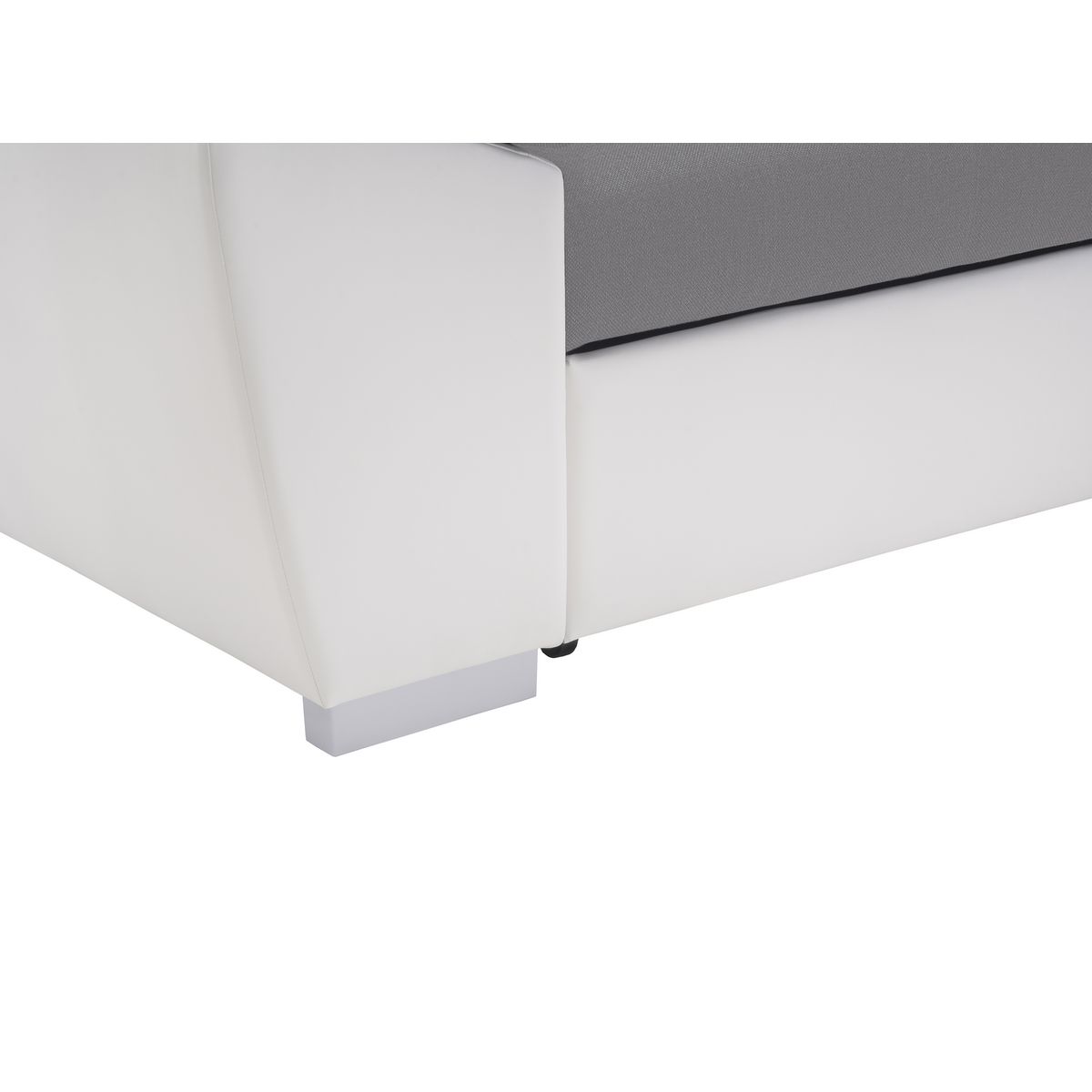 Canapé d'angle droit  convertible avec coffre et repose tête réglable en tissu gris + pu blanc RECITAL