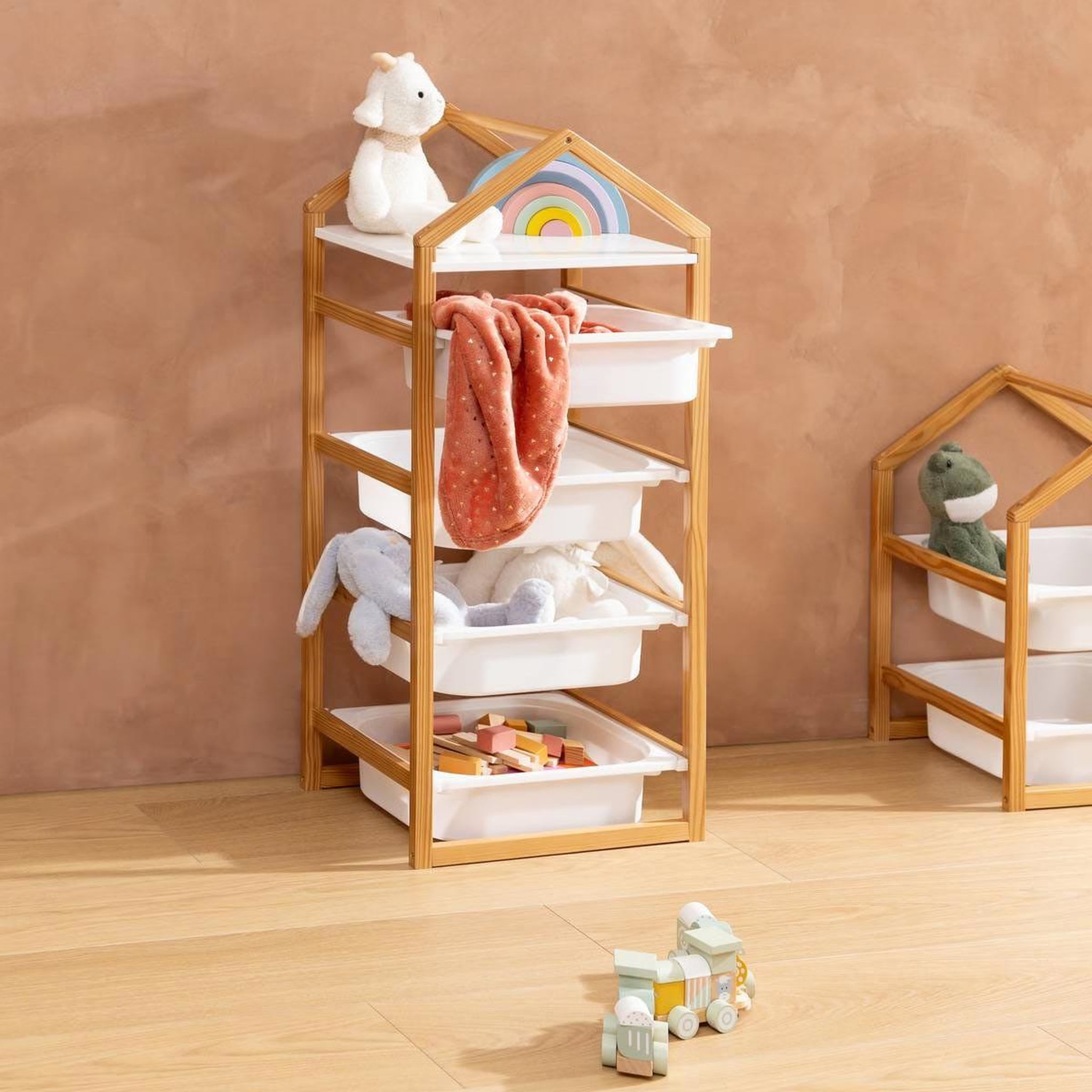 Voir la diapositive 4 : Atmosphera Kids Meuble de rangement 4 bacs  bako  94cm blanc
