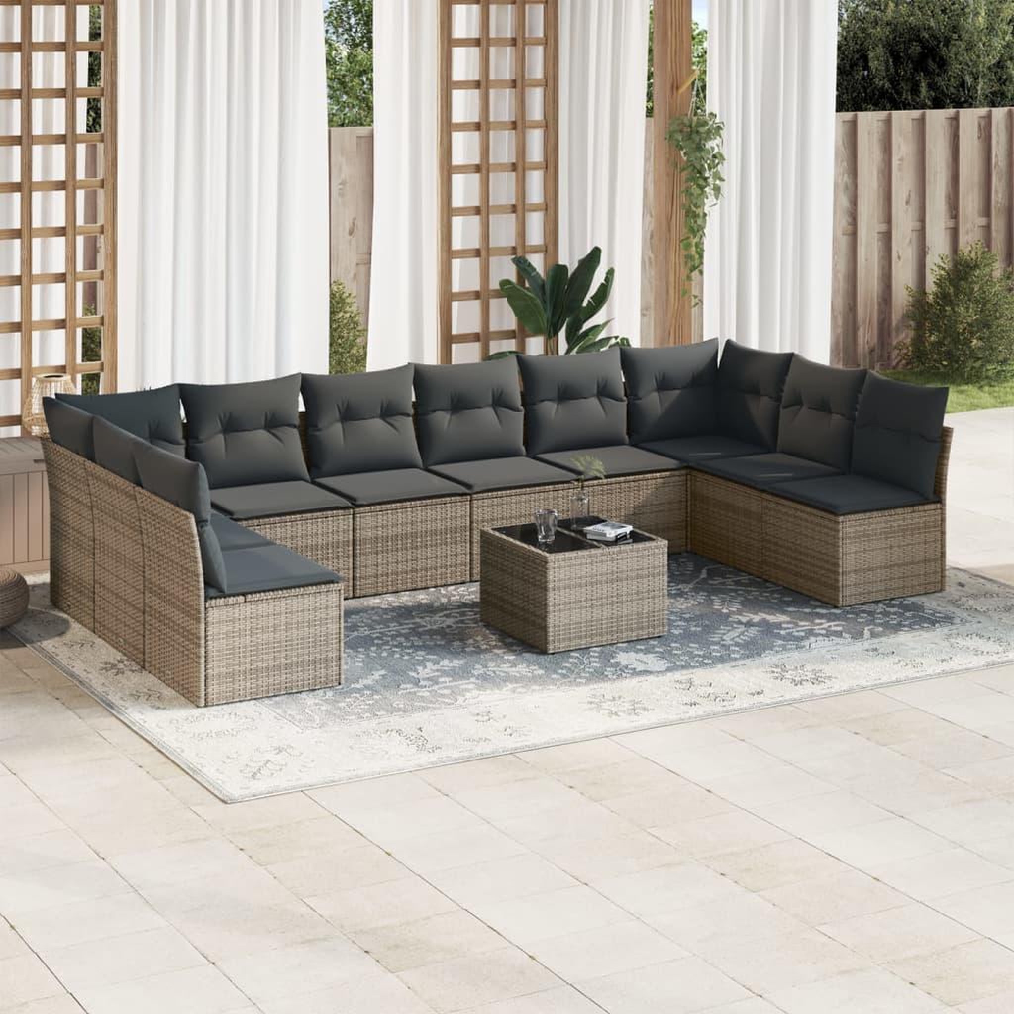 VIDAXL Salon de jardin 11 pcs avec coussins gris resine tressee