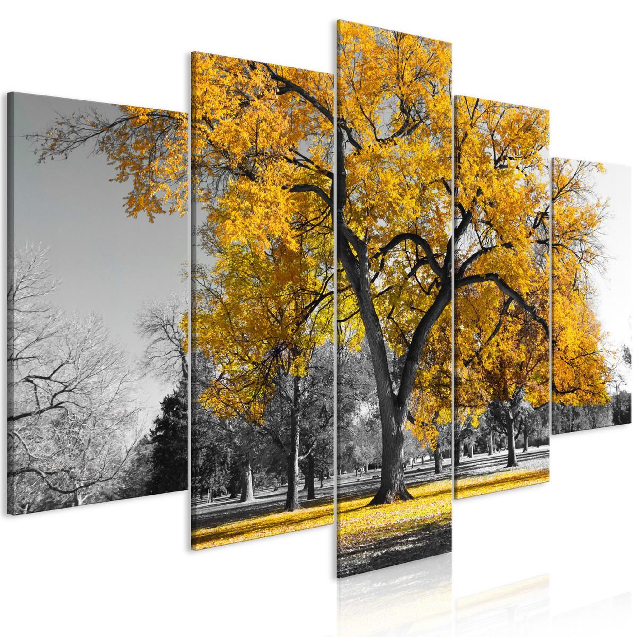 Voir la diapositive 1 : Paris Prix Tableau 5 panneaux  autumn in the park wide gold