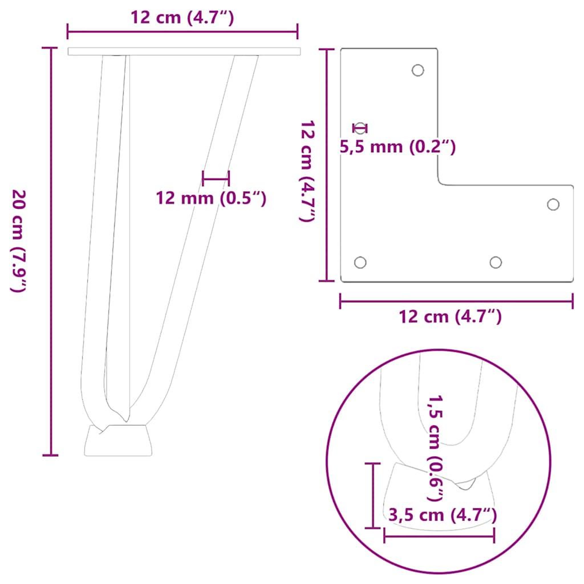 Voir la diapositive 6 : VIDAXL Pieds de table en forme d'epingle a cheveux 4 pcs noir 20 cm