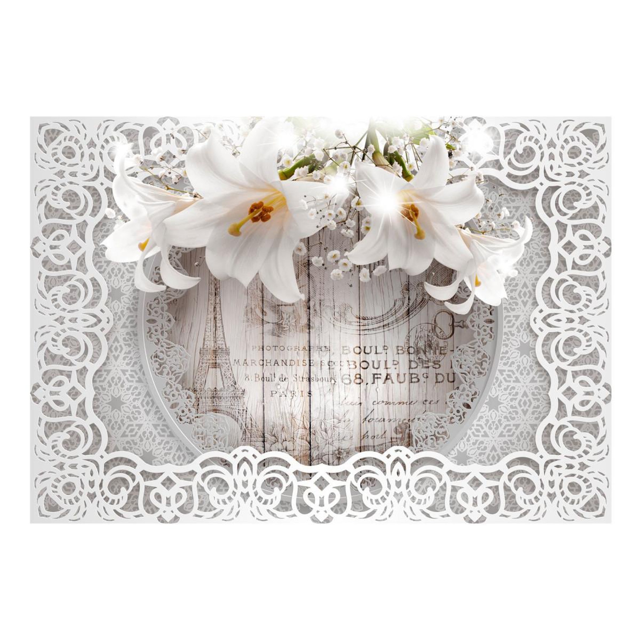 Voir la diapositive 2 : Paris Prix Papier Peint  Lilies & Wooden Background