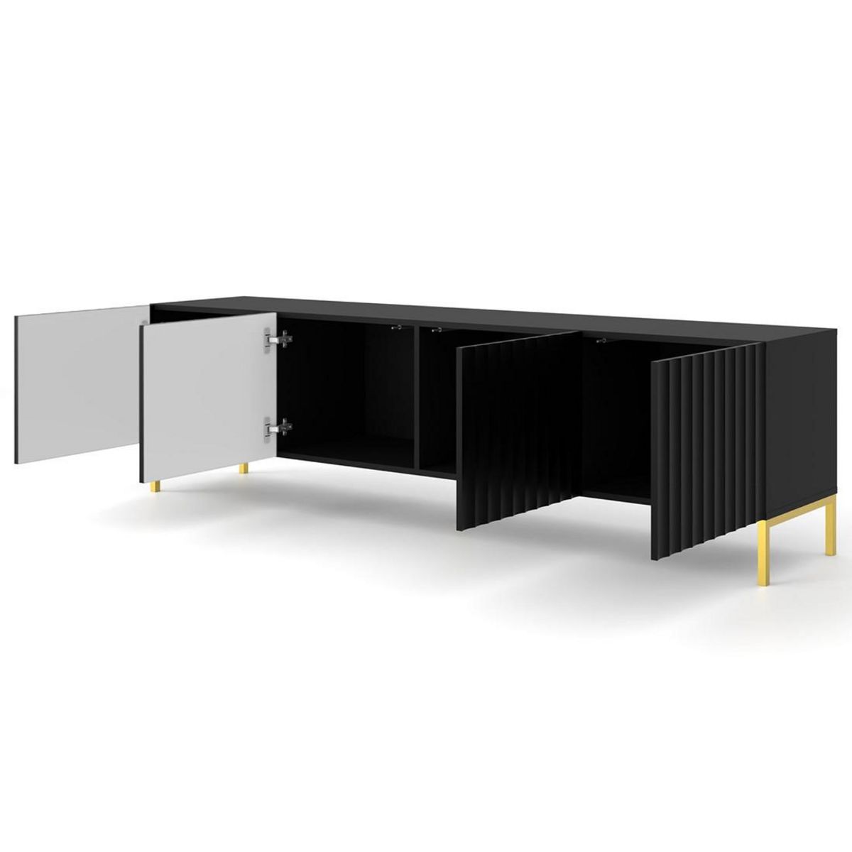 BEST MOBILIER Lara - meuble tv - pieds dorés - 2 tiroirs - 200 cm