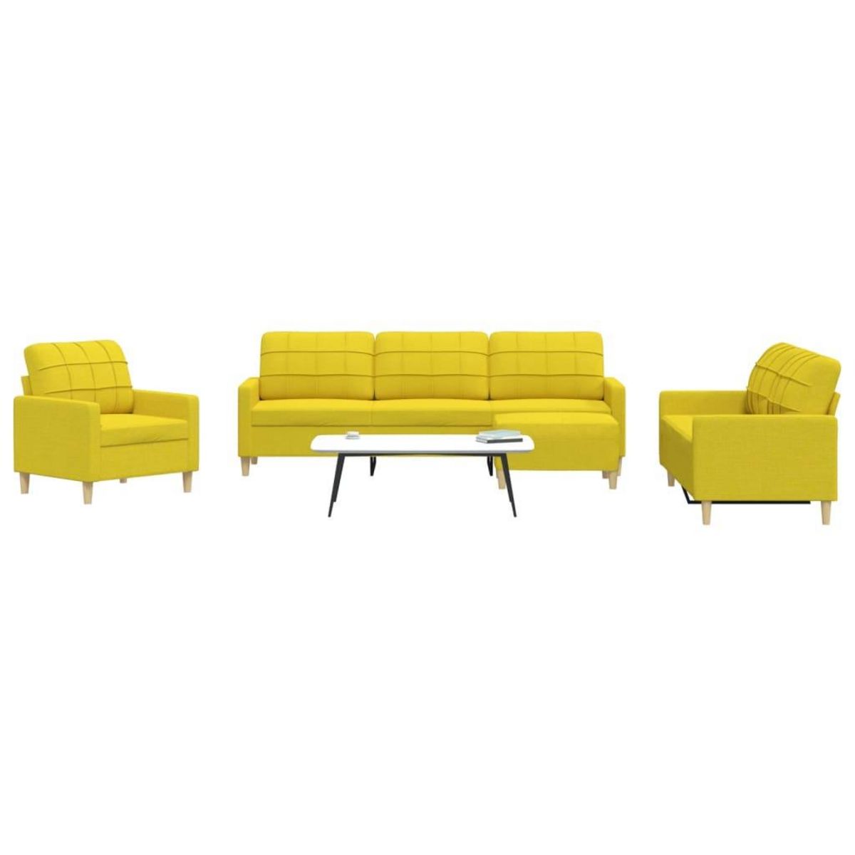 VIDAXL Ensemble de canapes 4 pcs avec repose-pied jaune clair tissu