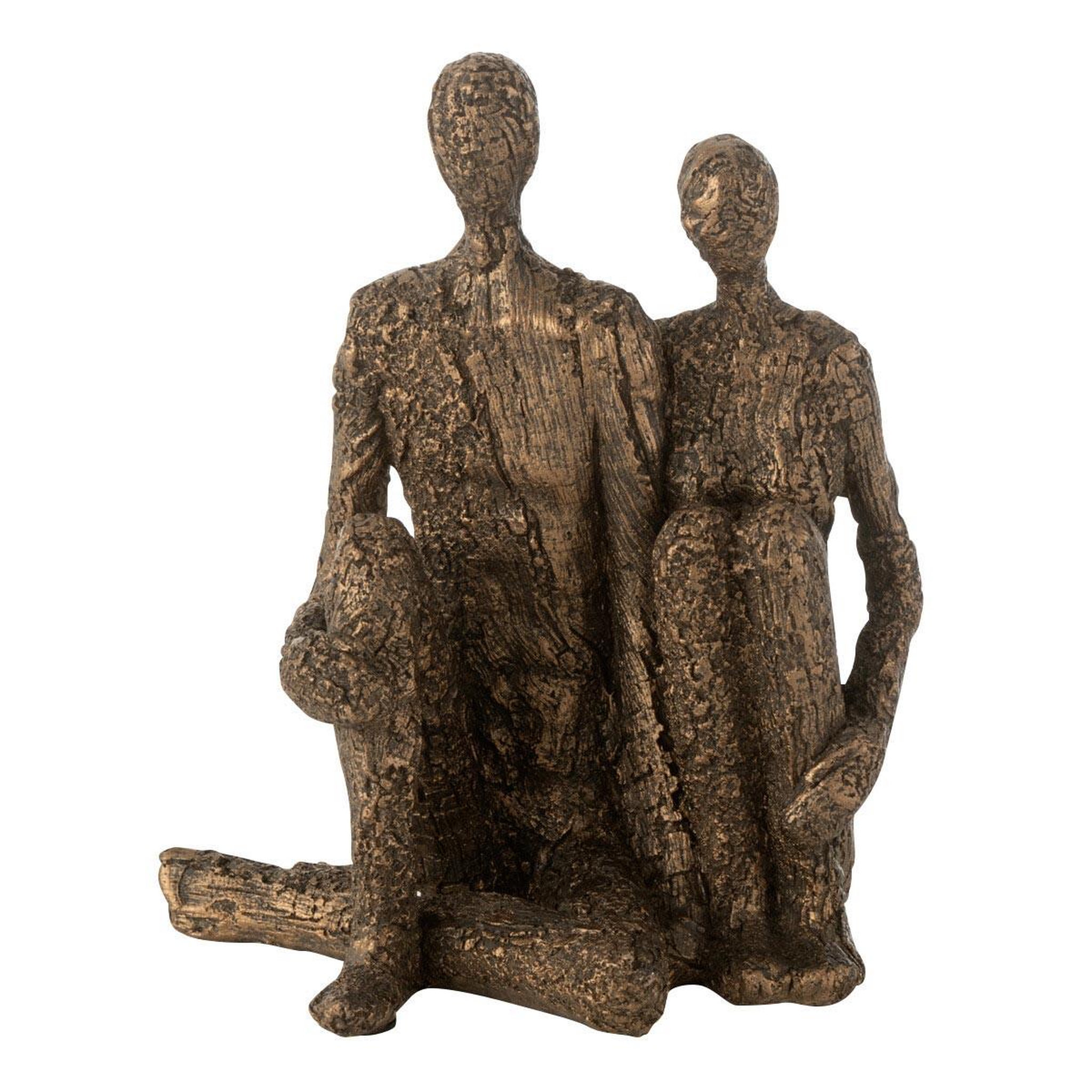 J-LINE Statuette couple assis  câlin  21cm marron & or