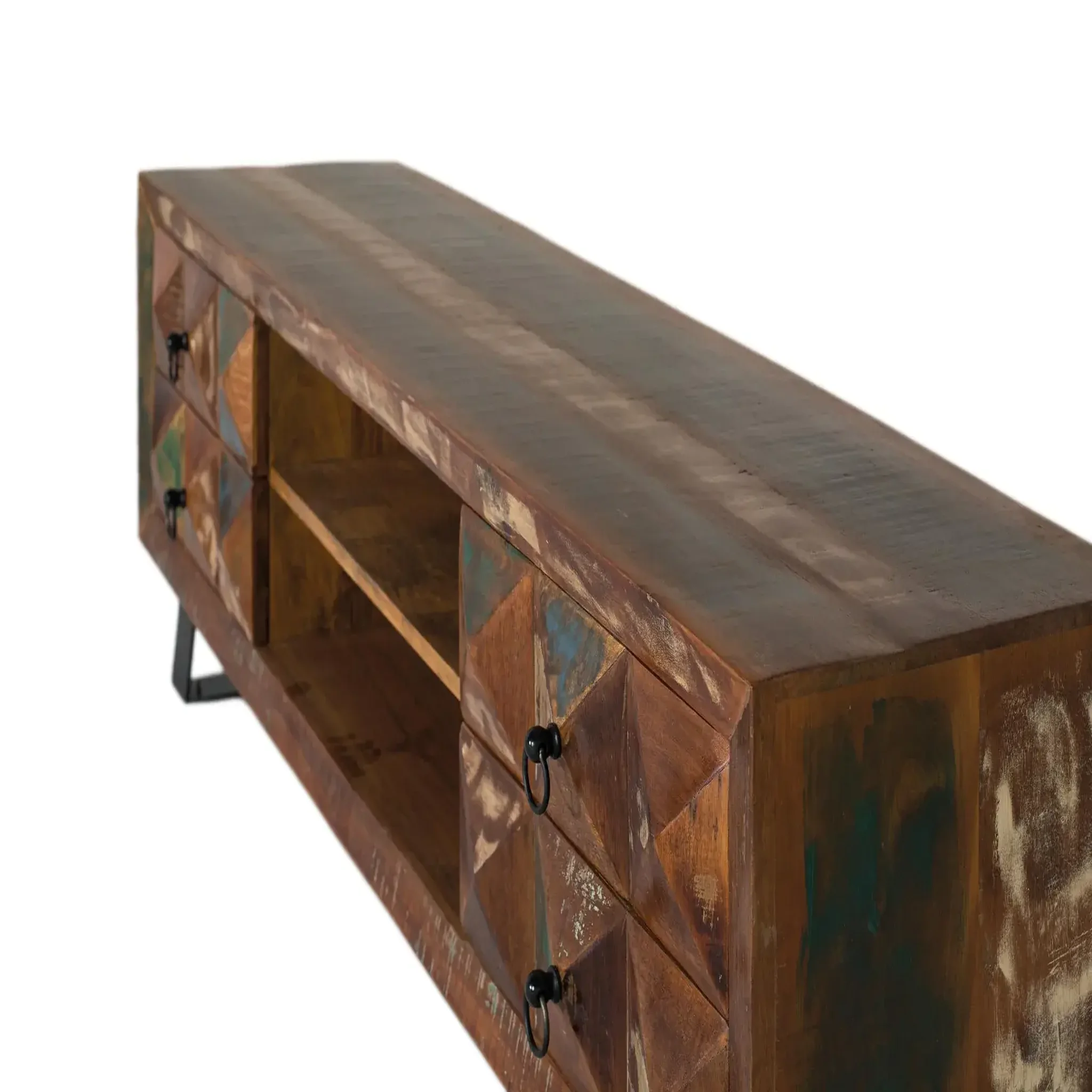 Voir la diapositive 3 : GINER Y COLOMER SL Meuble tv en bois recyclé 150 cm style industriel moderne