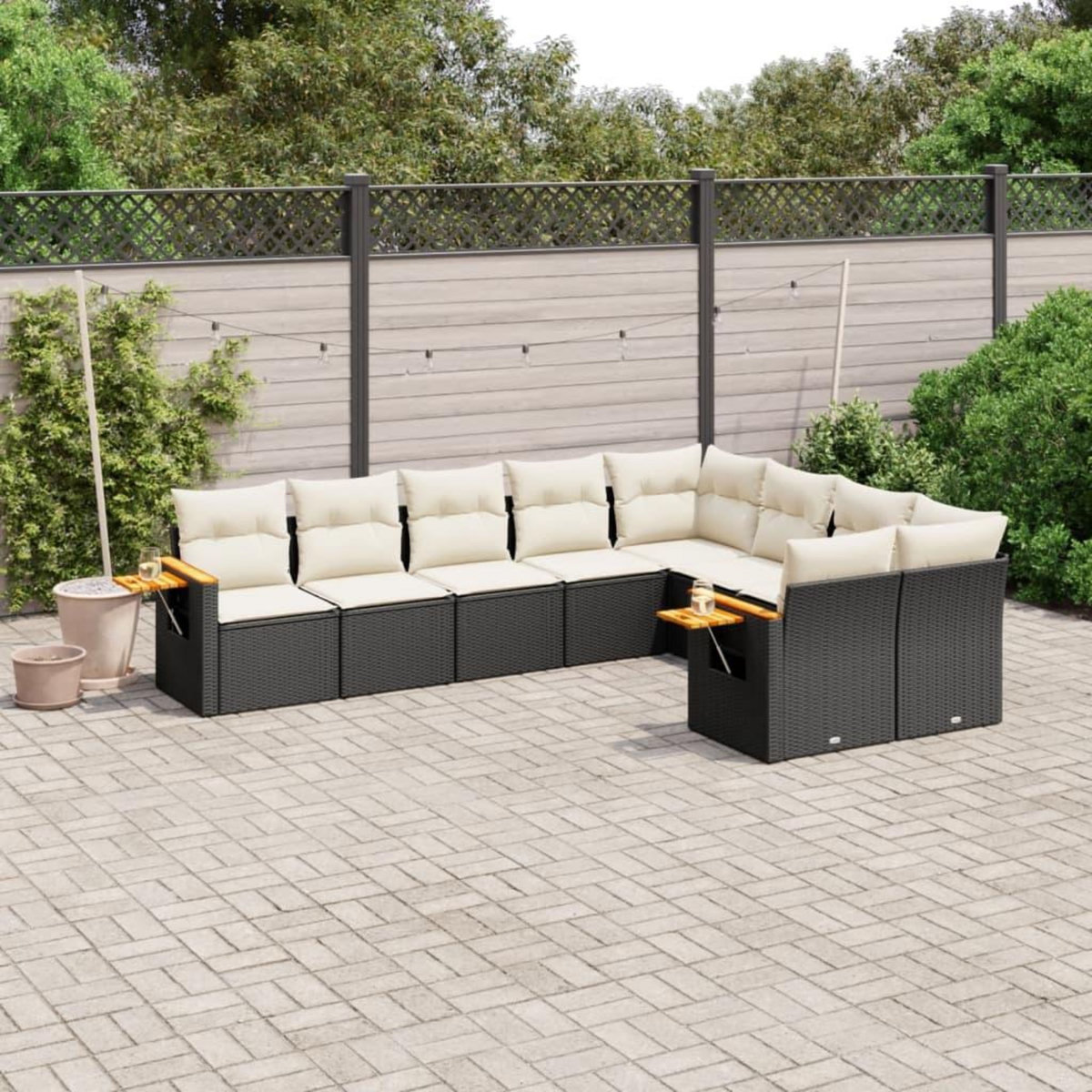VIDAXL Salon de jardin 9 pcs avec coussins noir resine tressee