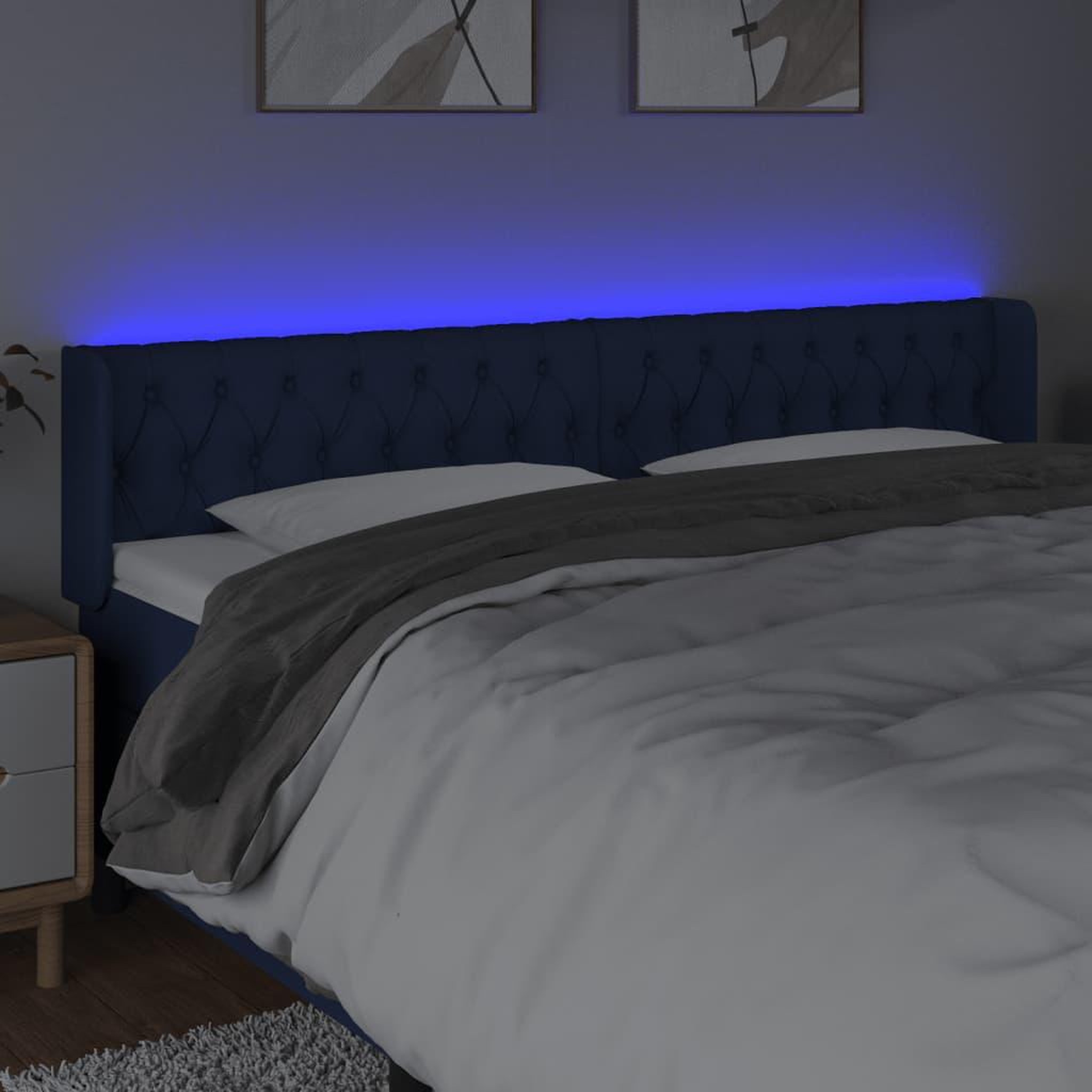 Voir la diapositive 4 : VIDAXL Tete de lit a LED Bleu 203x16x78/88 cm Tissu