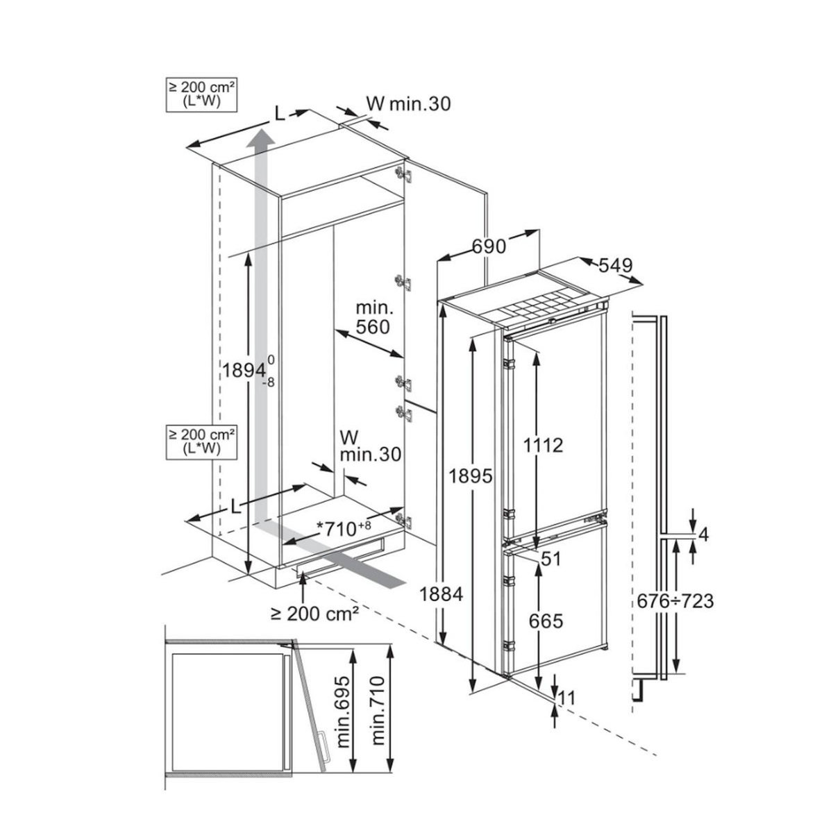 ELECTROLUX Réfrigérateur combiné intégrable à glissières 376l - ENG7TE75S
