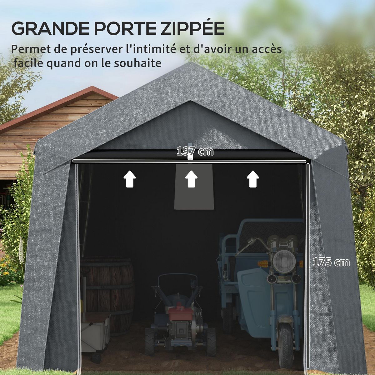 OUTSUNNY Abri de jardin, tente de stockage, 3 x 3 m, imperméable et anti-UV, cadre en acier galvanisé et grande porte, abri de vélo garage pour extérieur, gris foncé