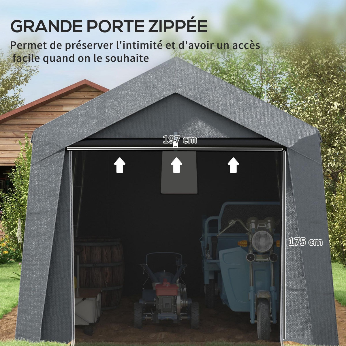 OUTSUNNY Abri de jardin, tente de stockage, 3 x 3 m, imperméable et anti-UV, cadre en acier galvanisé et grande porte, abri de vélo garage pour extérieur, gris foncé