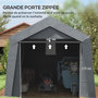 Voir la diapositive 6 : OUTSUNNY Abri de jardin, tente de stockage, 3 x 3 m, imperméable et anti-UV, cadre en acier galvanisé et grande porte, abri de vélo garage pour extérieur, gris foncé