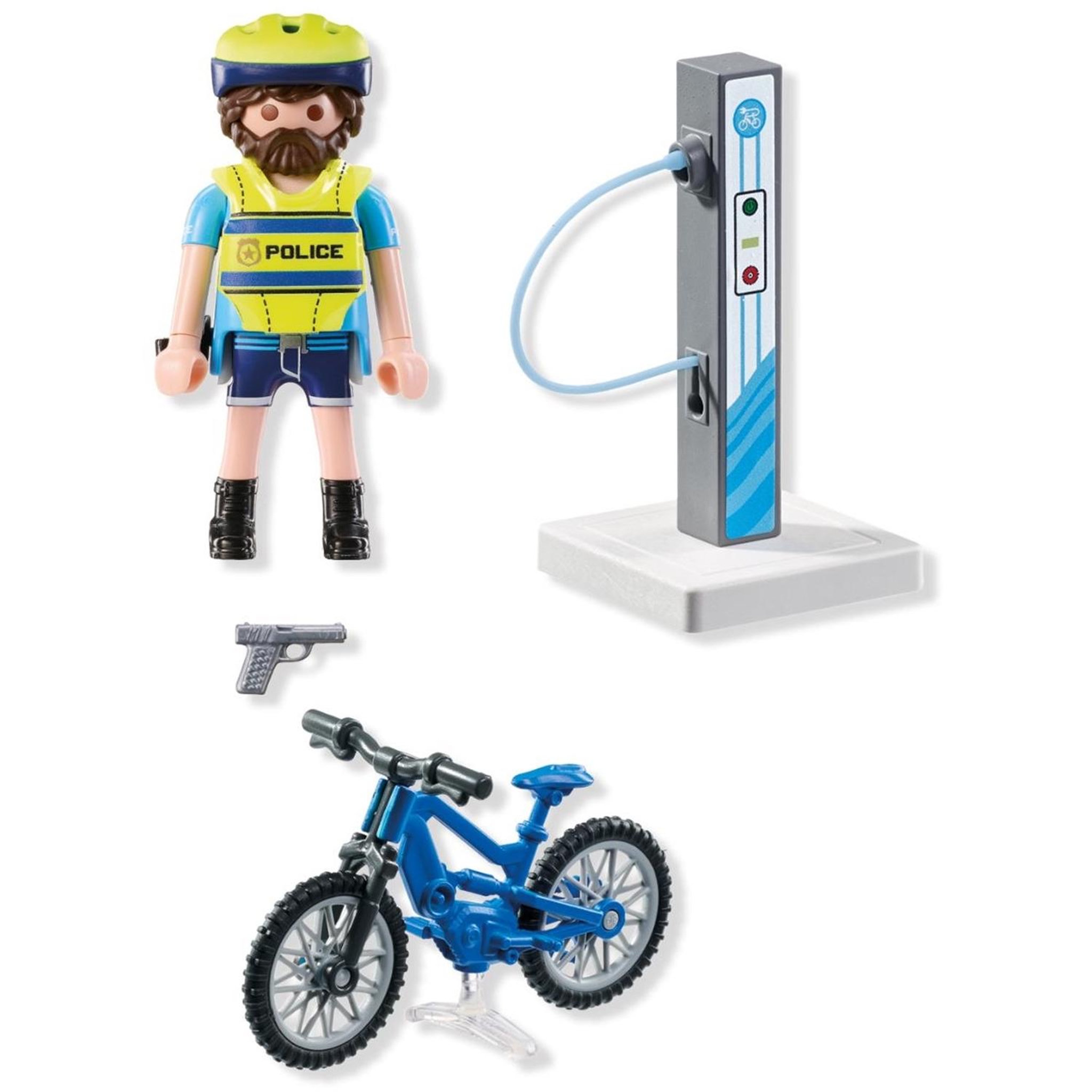 Voir la diapositive 4 : PLAYMOBIL Action Heroes Policier cycliste et borne de recharge électrique