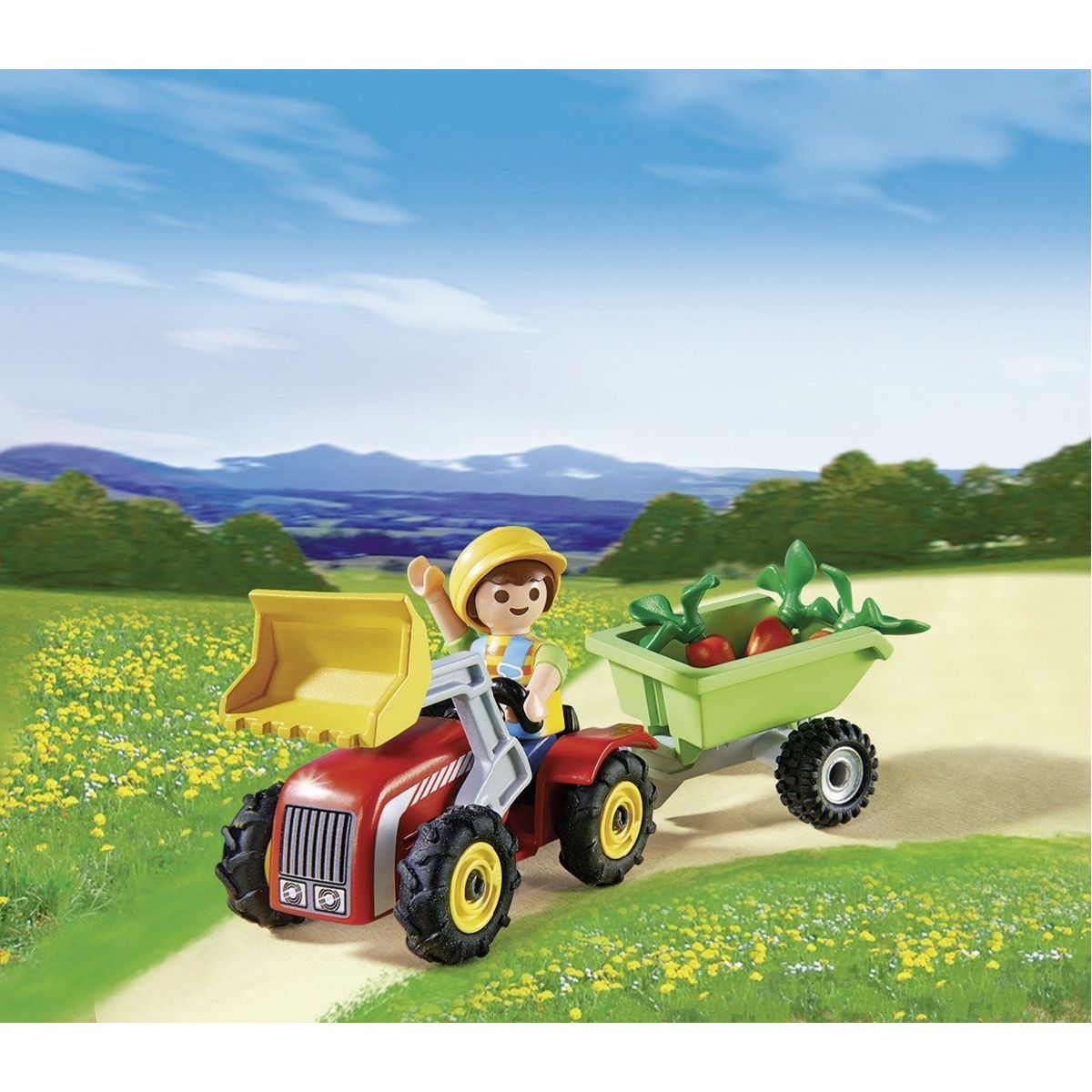 PLAYMOBIL Oeuf Enfant avec tracteur et remorque