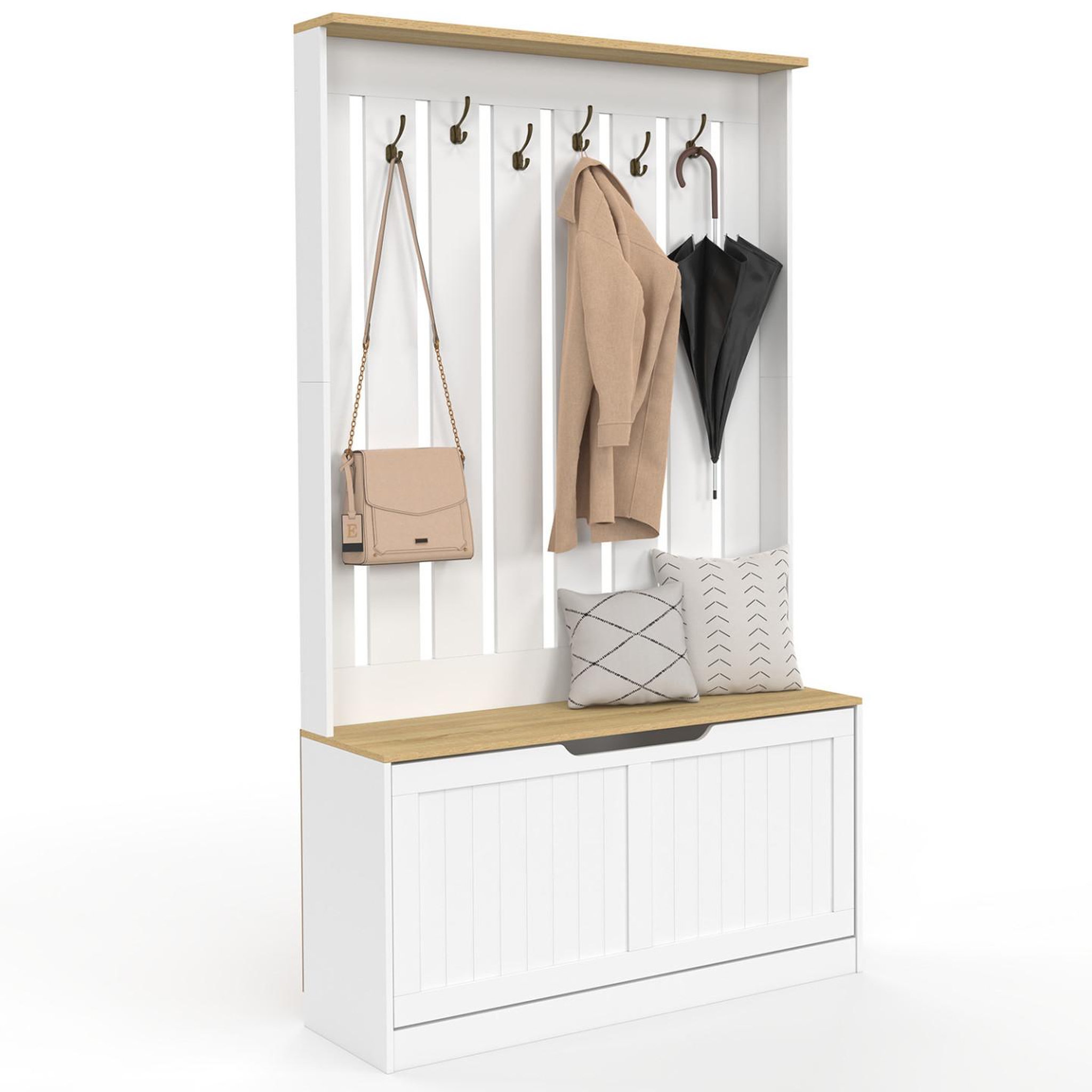 ID MARKET Vestiaire d'entrée LEON meuble chaussures porte-manteau 6 crochets avec banc pour l'entrée, le salon, la chambre