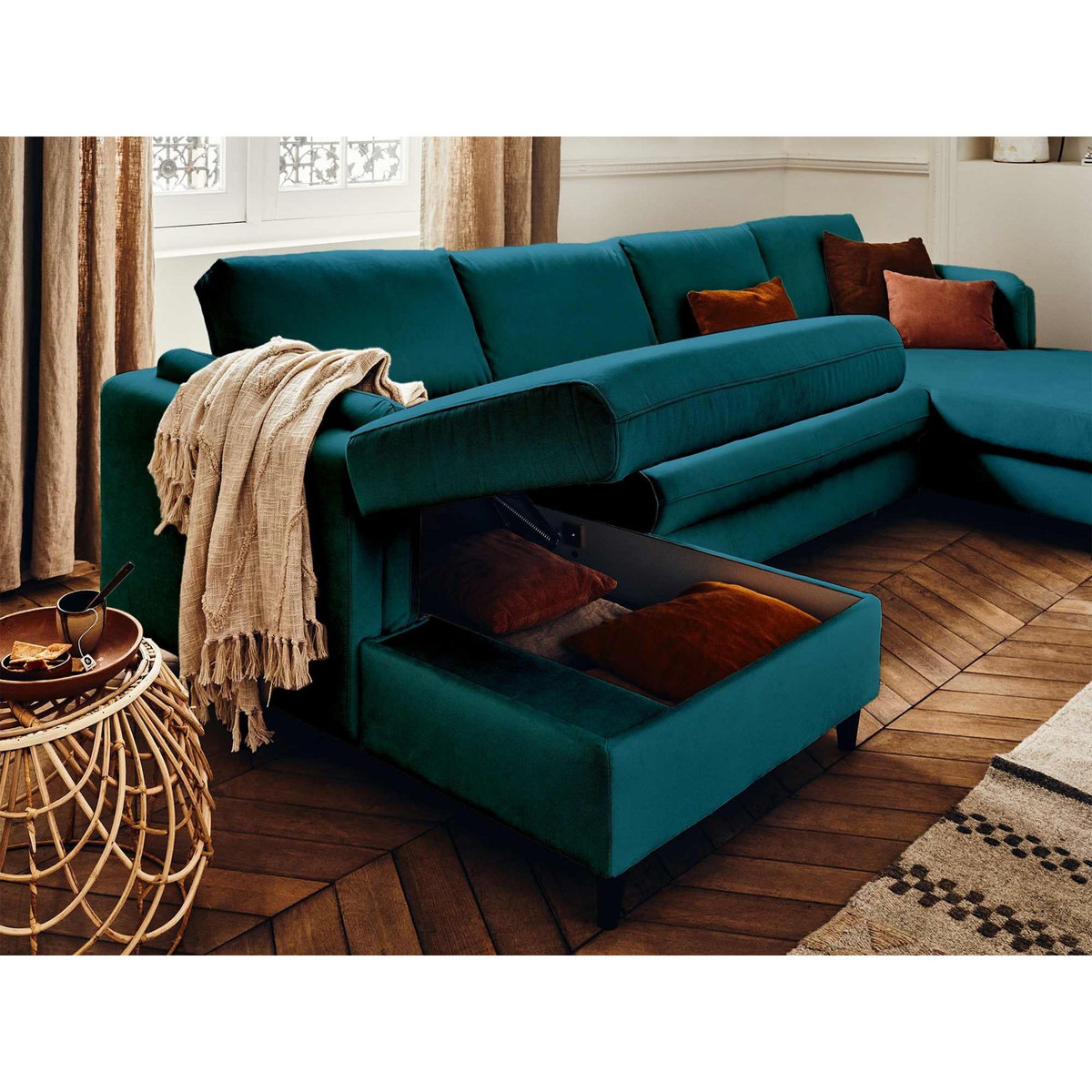 LISA DESIGN Brooke - canapé panoramique en u - 7 places - convertible avec coffre - en velours