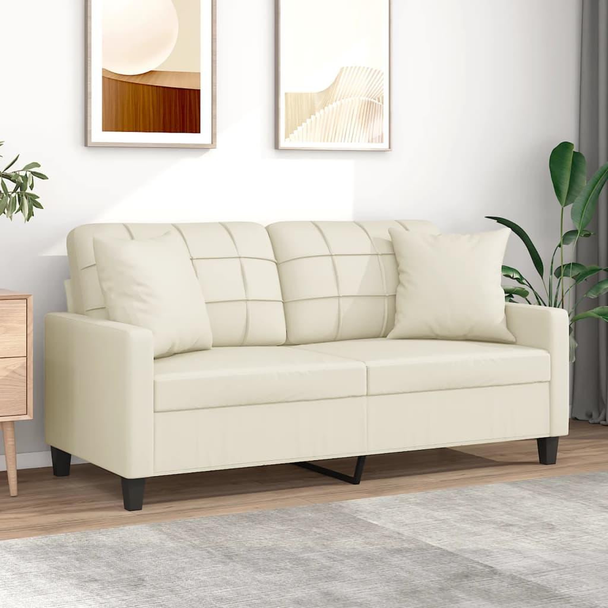 VIDAXL Canape 2 places avec oreillers creme 140 cm similicuir