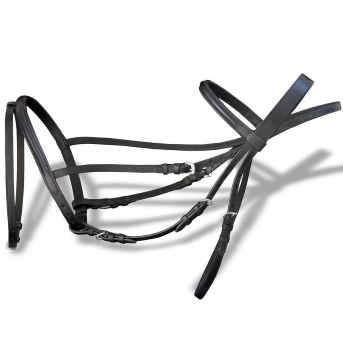 VIDAXL Bride Flash avec rênes et embout d épi noir en cuir