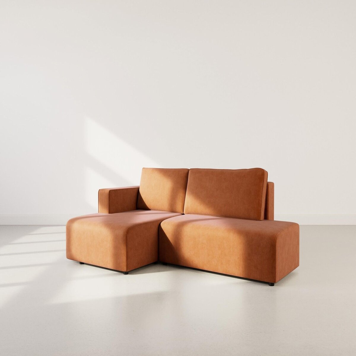 BEST MOBILIER Topaze - canapé d'angle gauche 4 places convertible avec coffre en velours côtelé