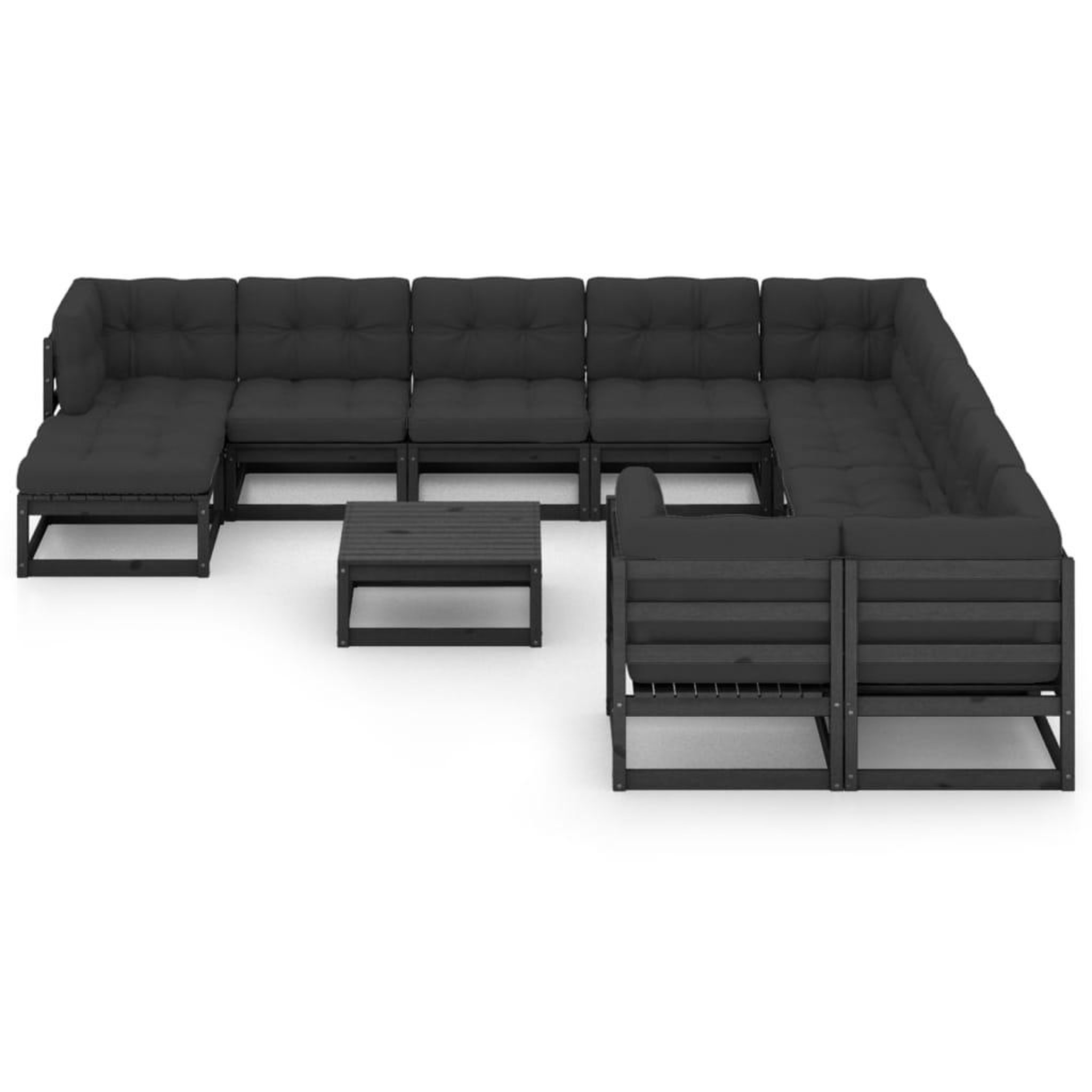 Voir la diapositive 2 : VIDAXL Salon de jardin 12 pcs avec coussins Noir Bois de pin massif