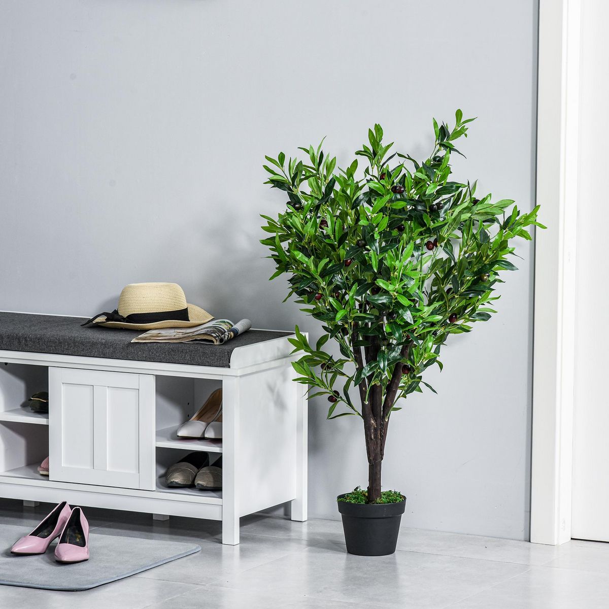 OUTSUNNY Outsunny Arbre artificiel olivier plante artificiel hauteur 1,2 m tronc branches lichen feuilles grand réalisme pot inclus