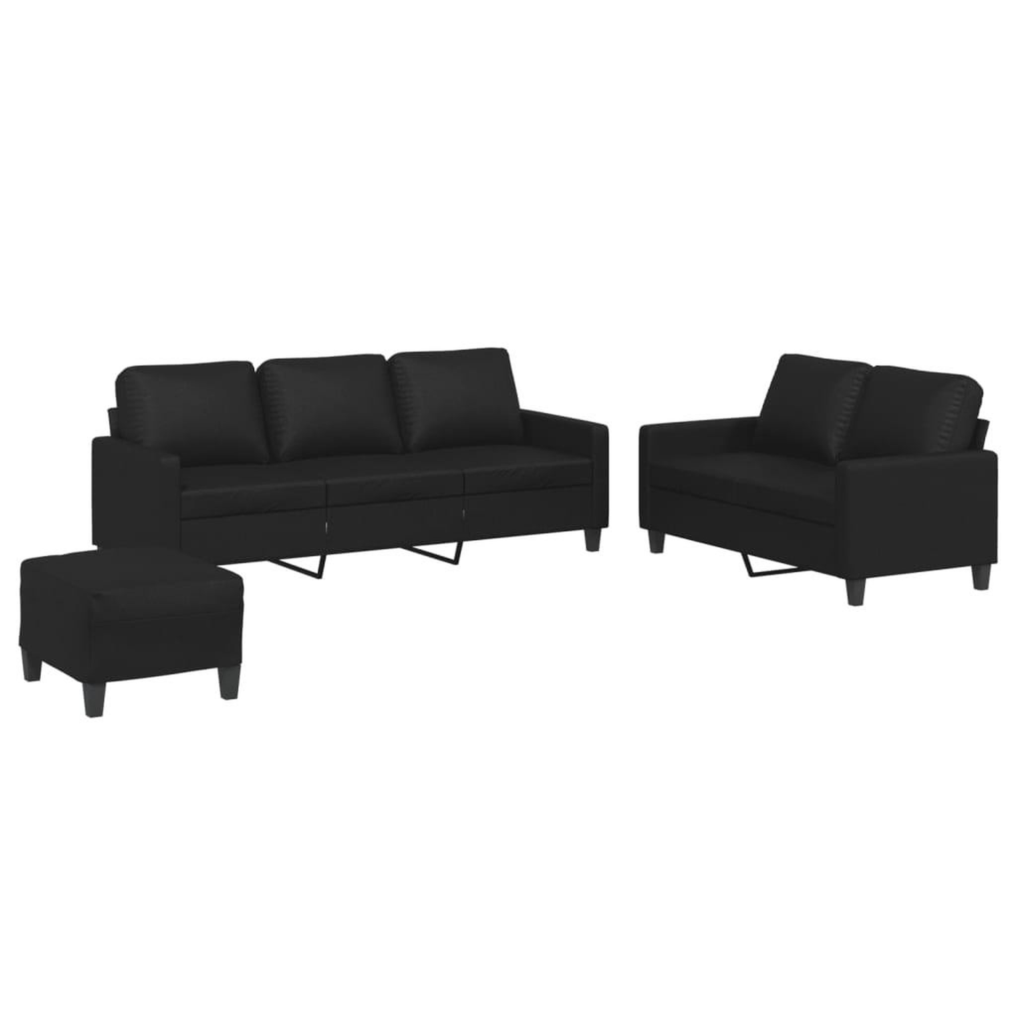Voir la diapositive 2 : VIDAXL Ensemble de canapes 3 pcs avec coussins Noir Similicuir