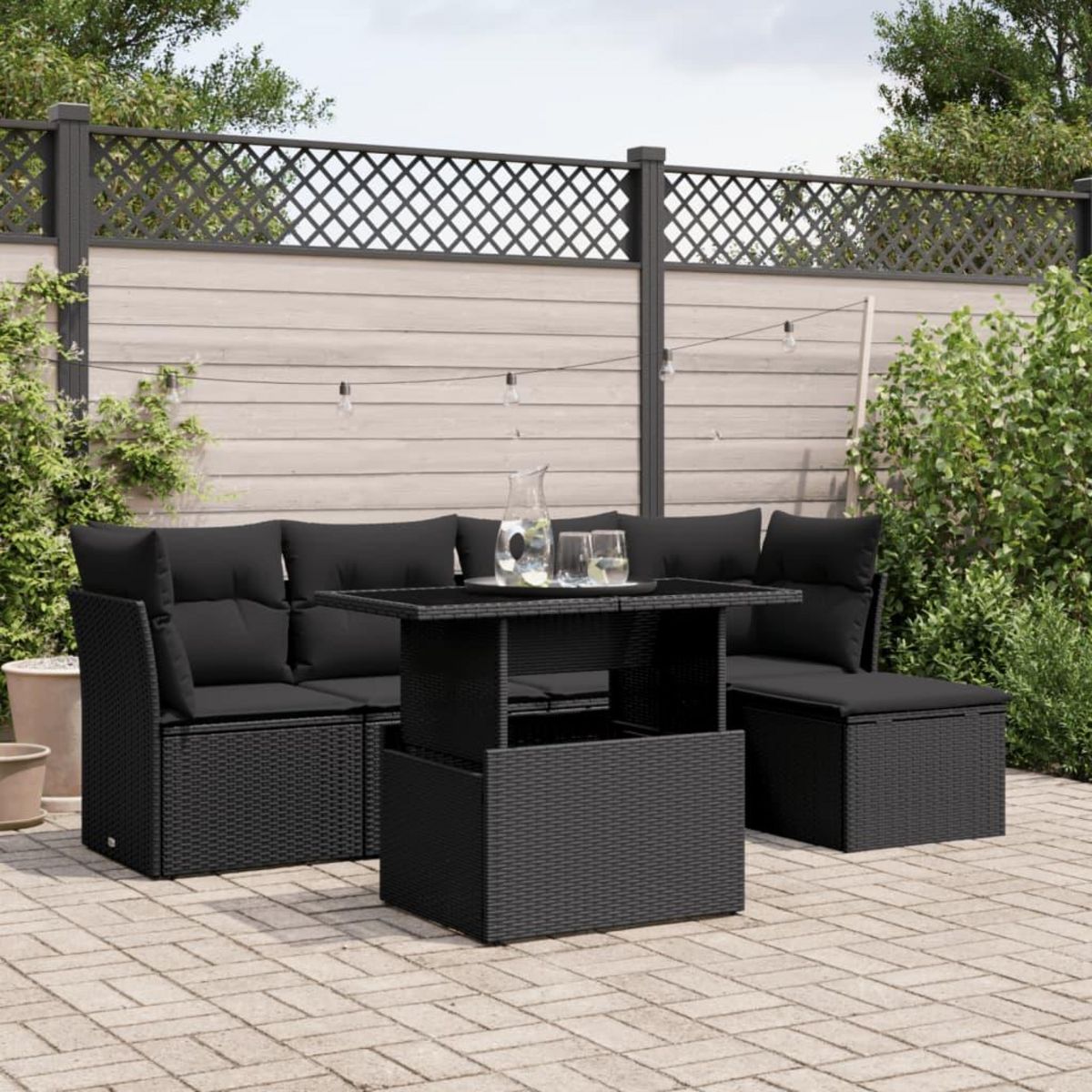 VIDAXL Salon de jardin 6 pcs avec coussins noir resine tressee
