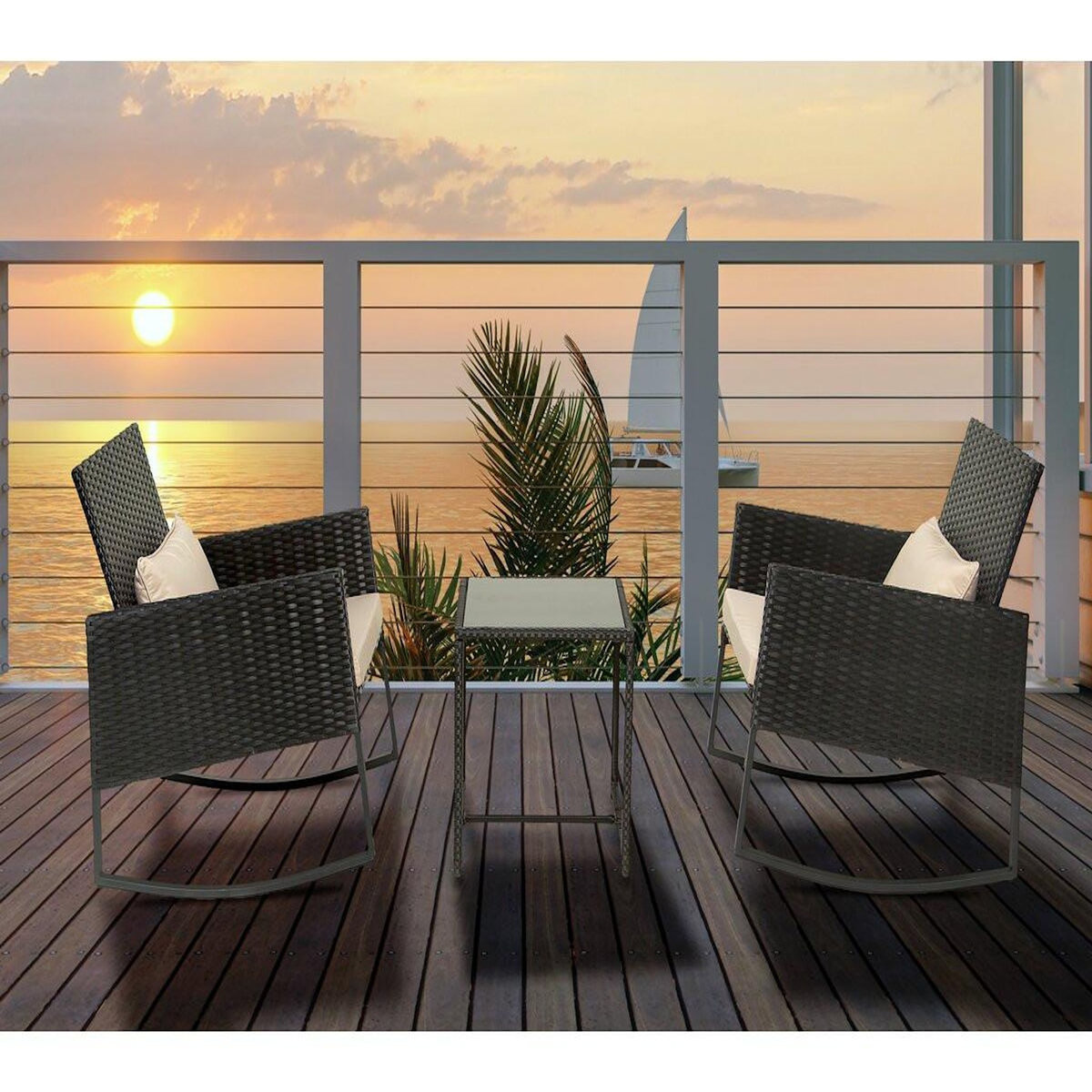 Habitat et Jardin Salon de jardin a bascule en résine tressée  Garden  - Noir