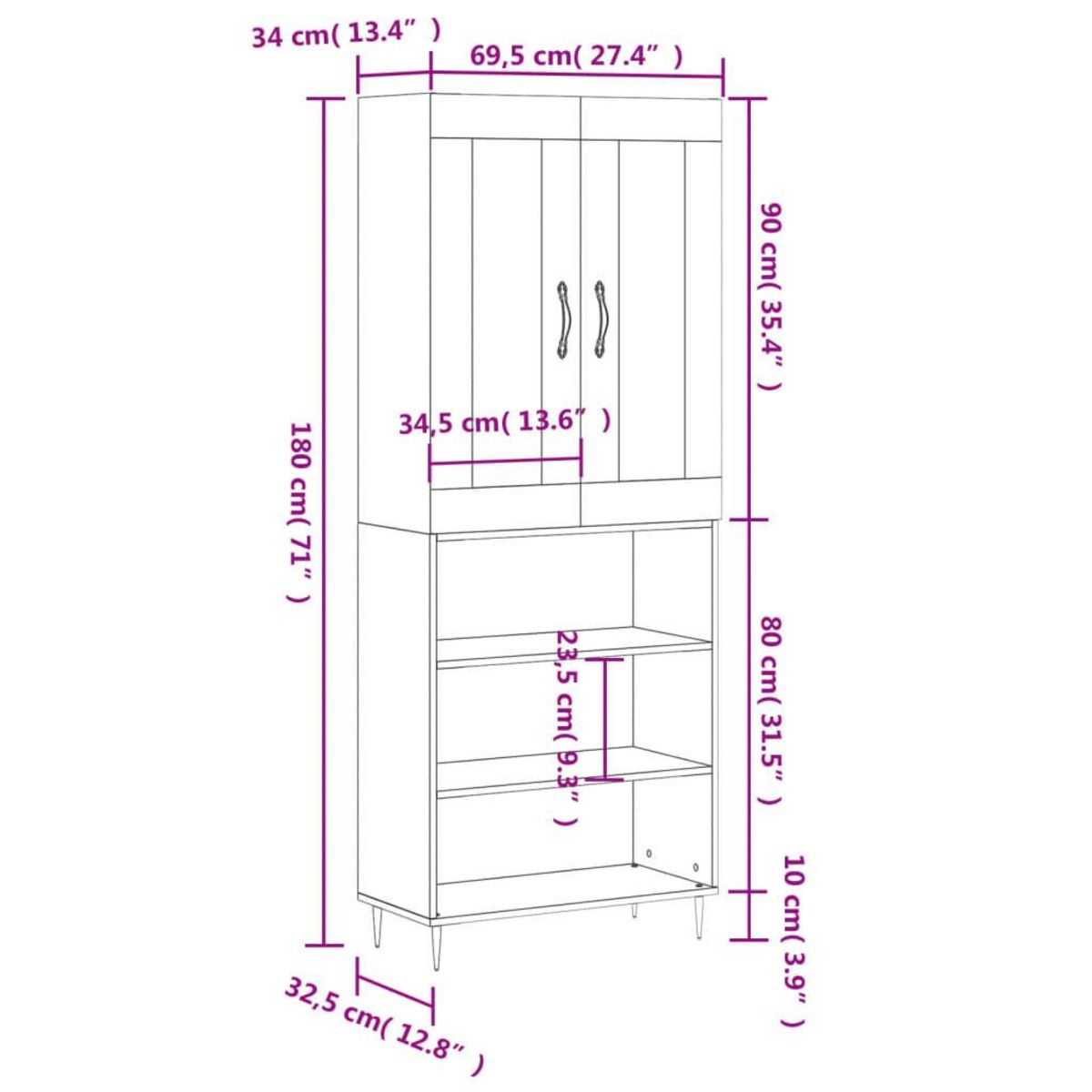 VIDAXL Buffet haut Gris beton 69,5x34x180 cm Bois d'ingenierie
