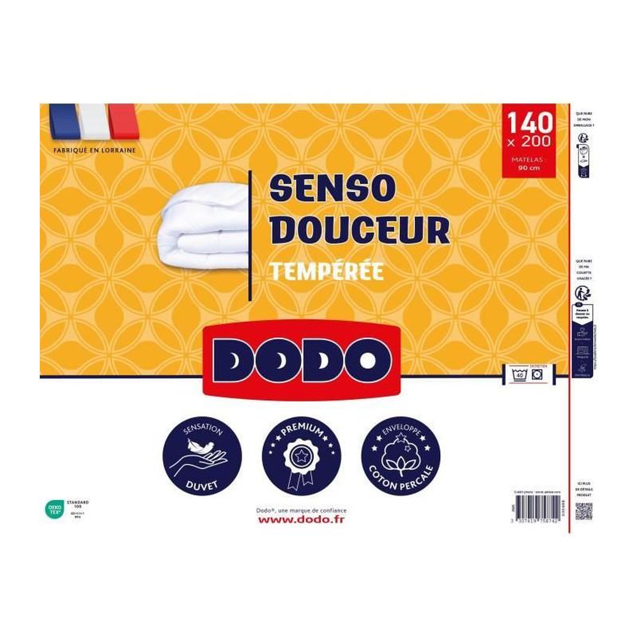 Voir la diapositive 2 : DODO DODO - Couette tempérée 350 g/m² - SENSO DOUCEUR - 140 x 200 cm - Blanc