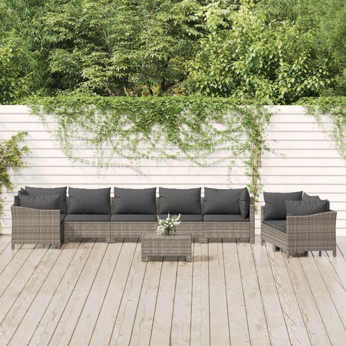 VIDAXL Salon de jardin 9 pcs avec coussins Gris Resine tressee