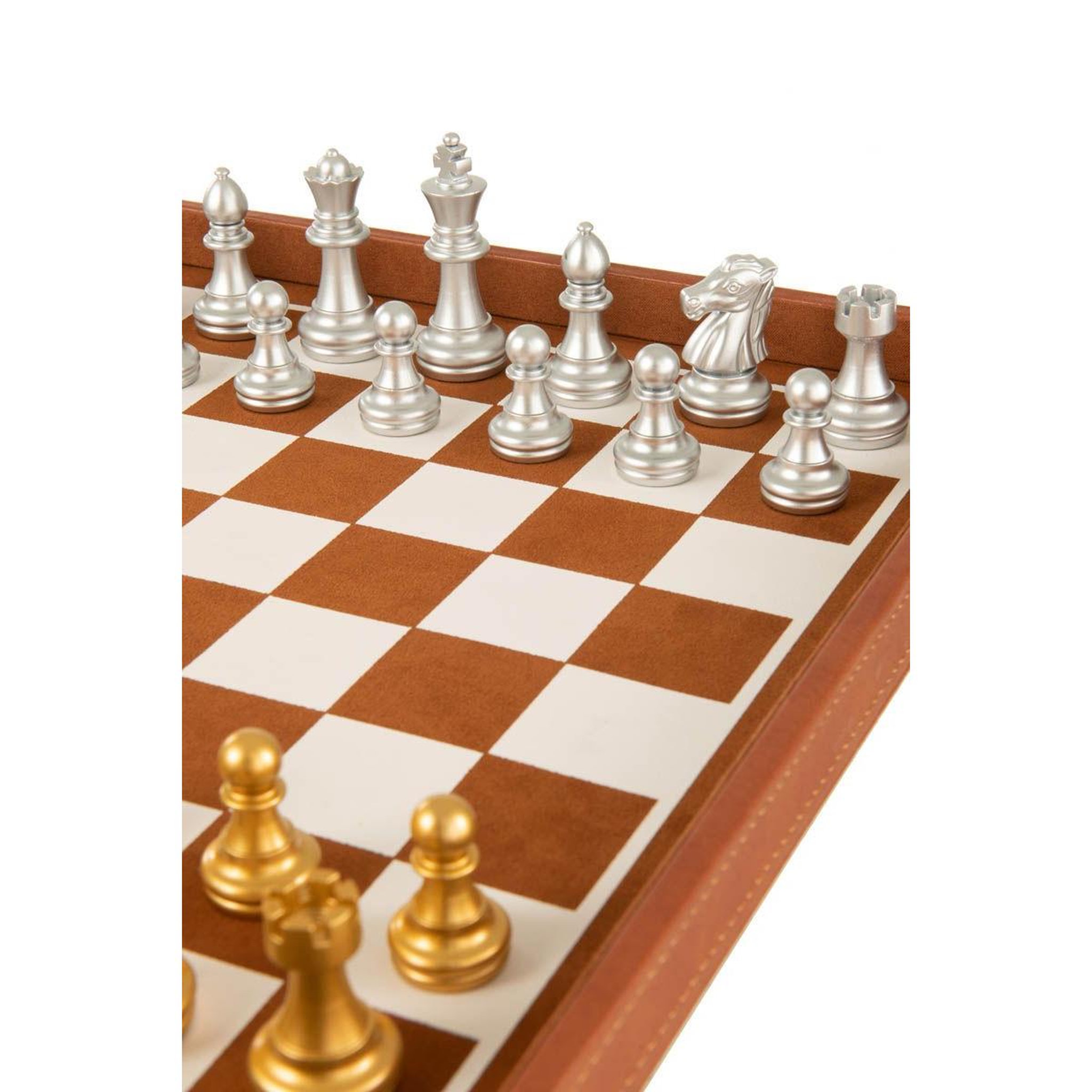 Voir la diapositive 6 : J-LINE Boîte jeux de cartes & échiquier  ezra  35cm cognac