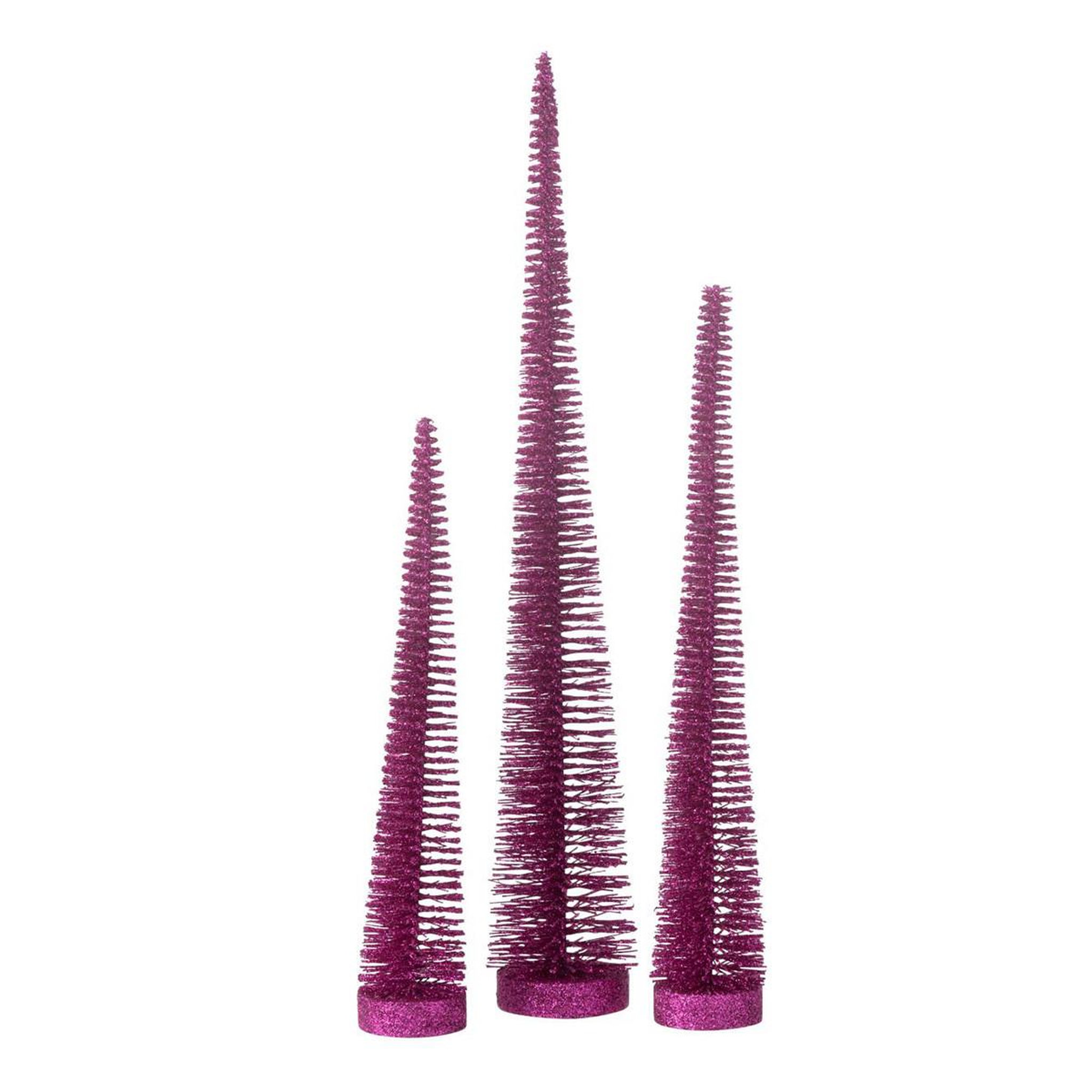 J-LINE Lot de 3 sapins de noël déco  paillettes  40cm fuchsia