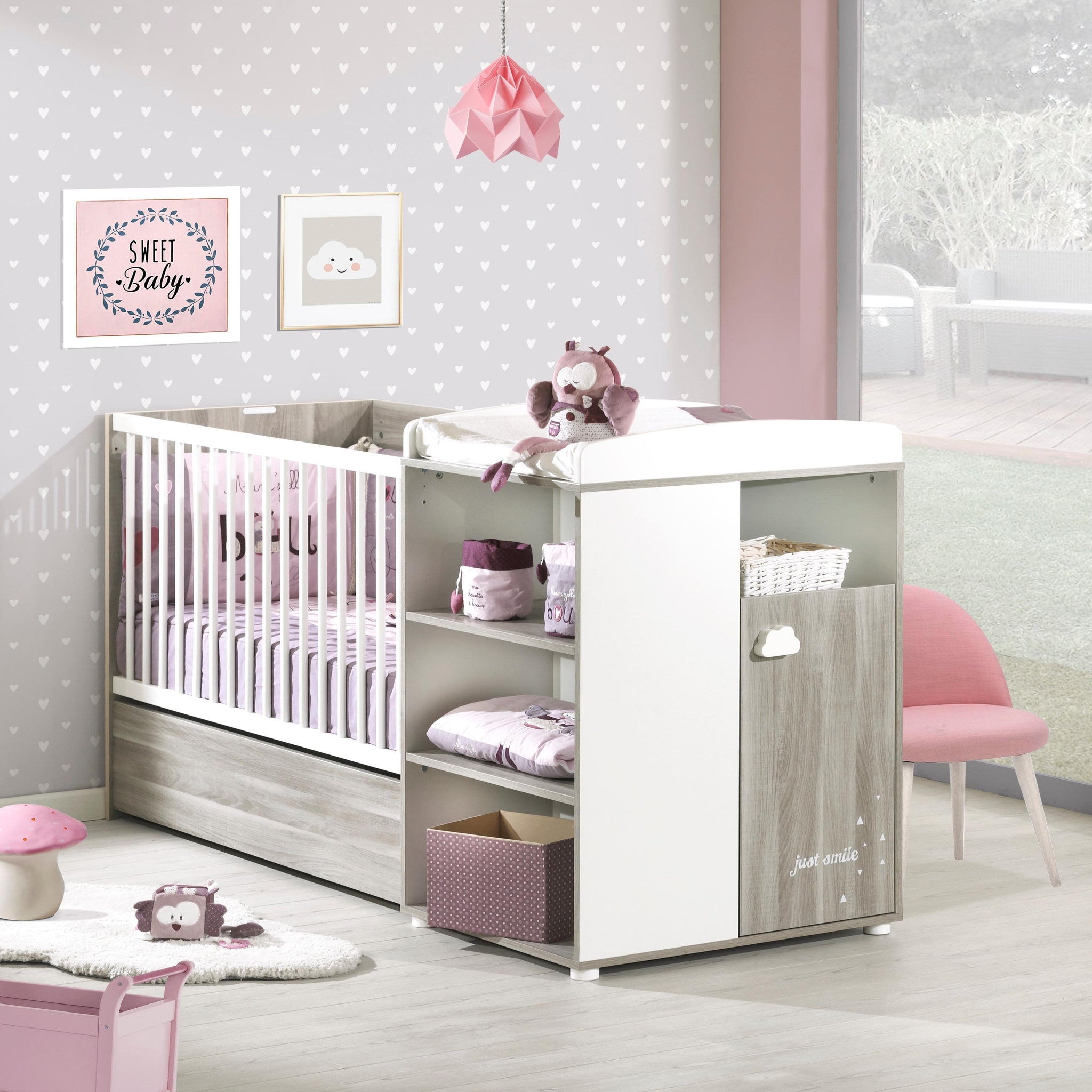 Voir la diapositive 1 : BABY PRICE Lit bébé combiné 120x60 cm évolutif en 90x190 cm SMILE Chêne Silex