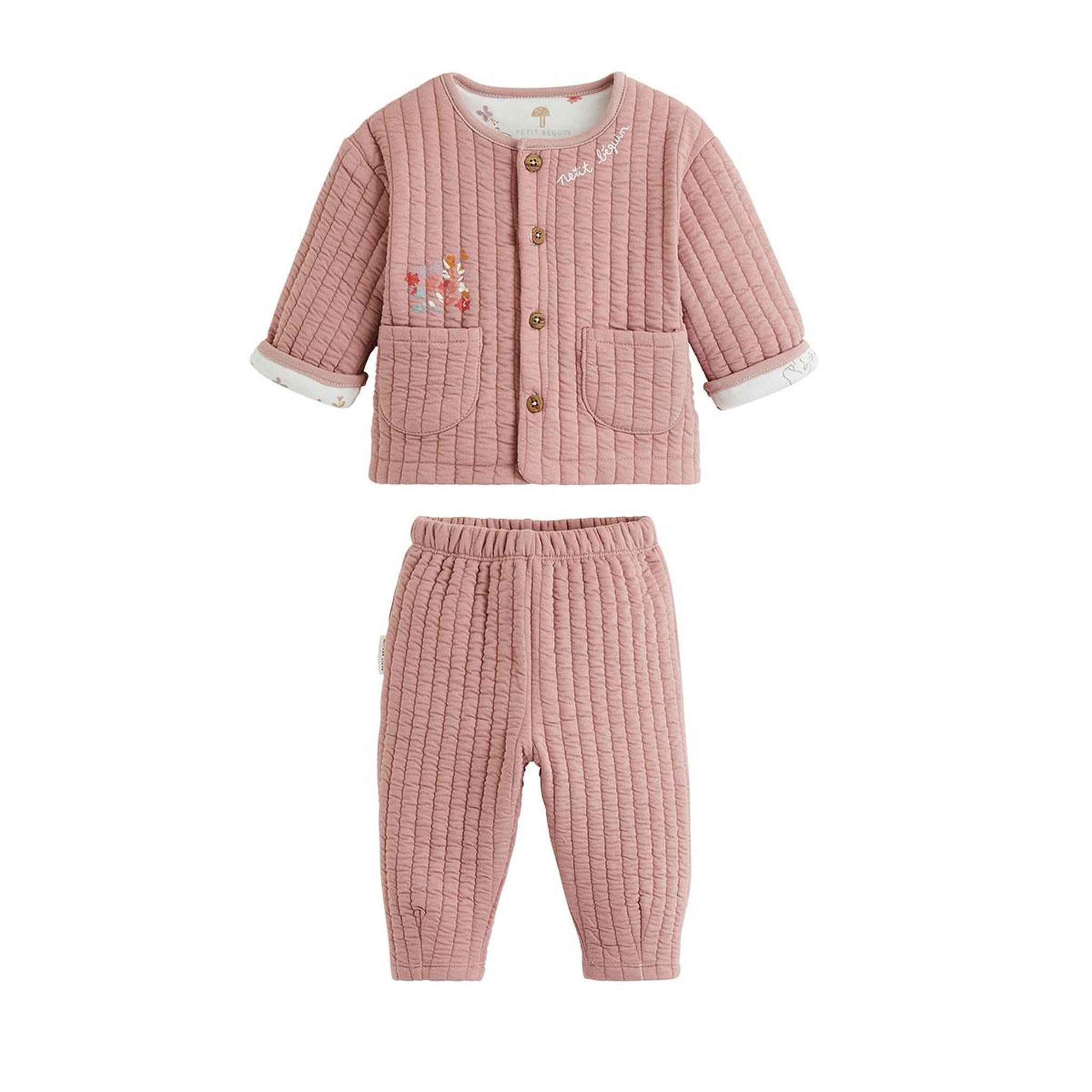 Petit Béguin Ensemble bébé gilet et pantalon matelassé eglantine. Coloris disponibles : Rose