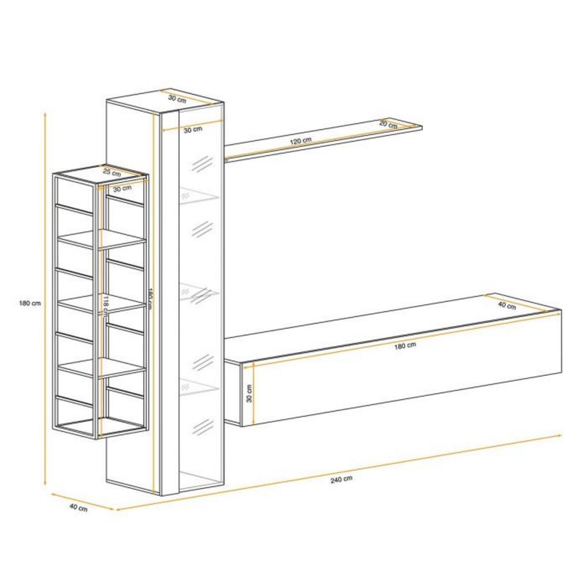 Paris Prix Ensemble Meuble TV Design  Switch VII  240cm Naturel & Noir
