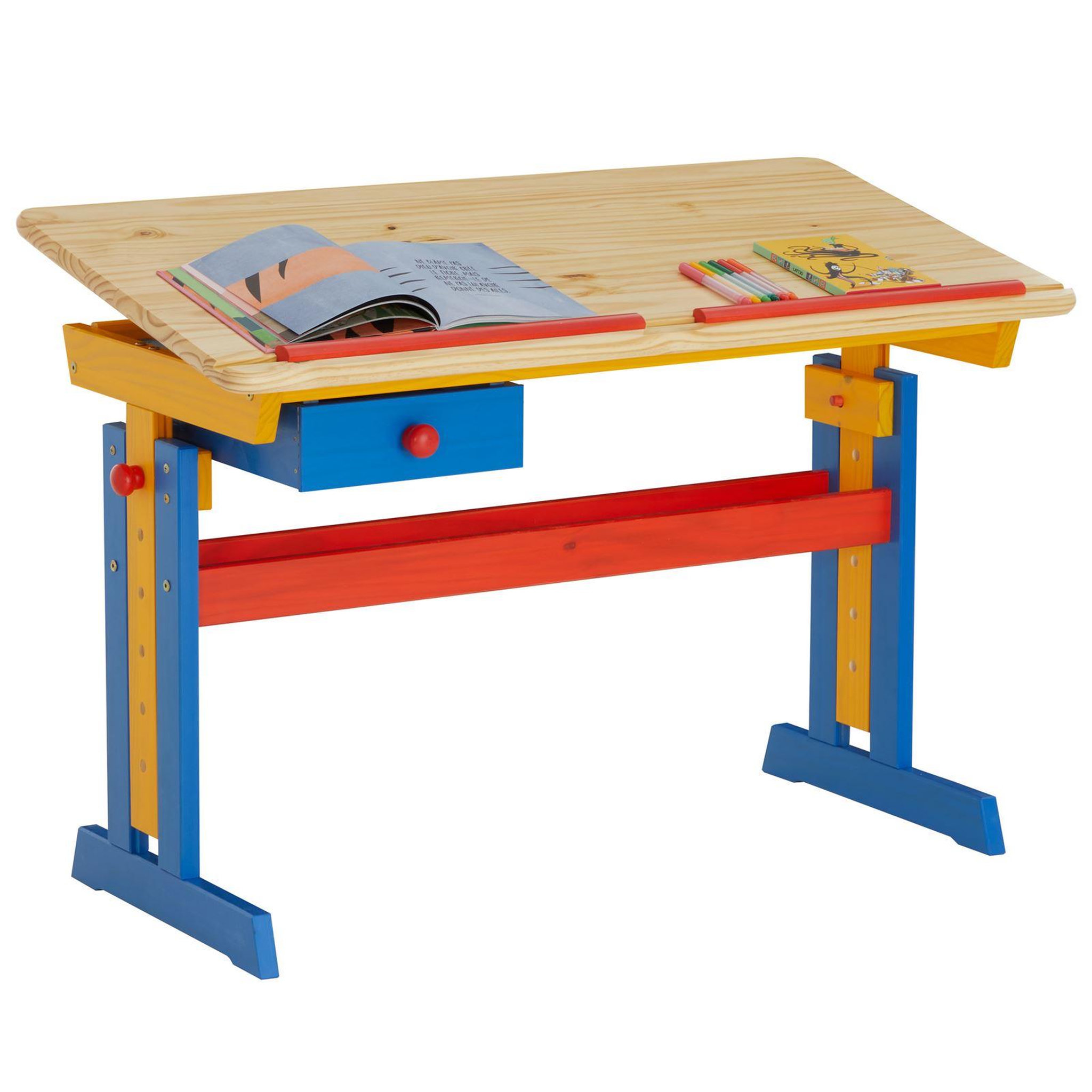 Voir la diapositive 1 : IDIMEX Bureau enfant FLEXI, en pin massif, réglable en hauteur et plateau inclinable