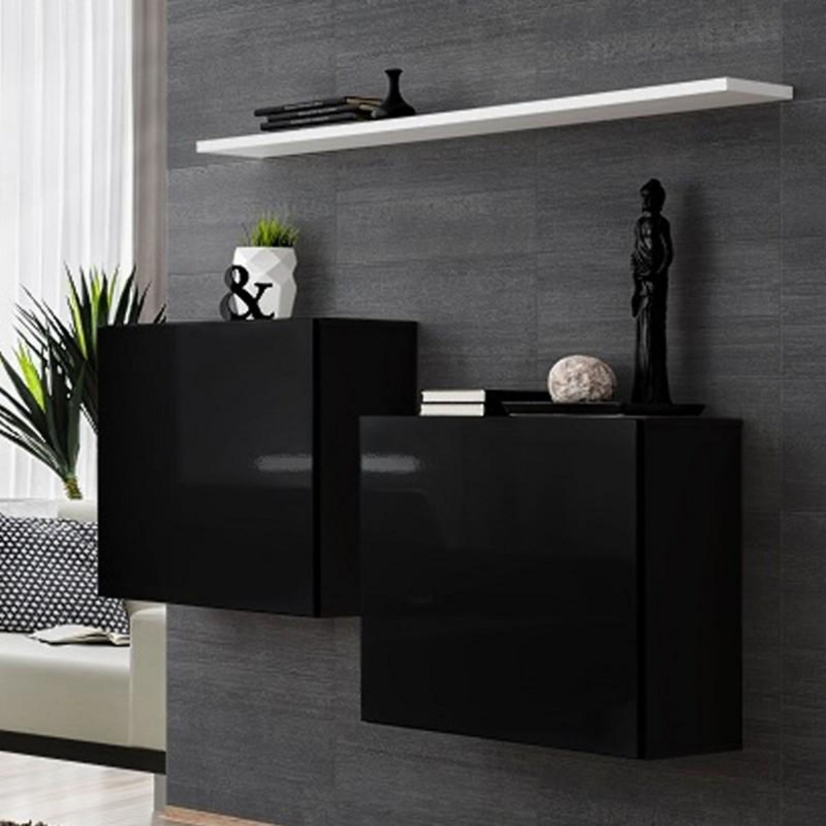 Paris Prix Lot de 2 Blocs & Étagère  Switch SBI  130cm Noir & Blanc