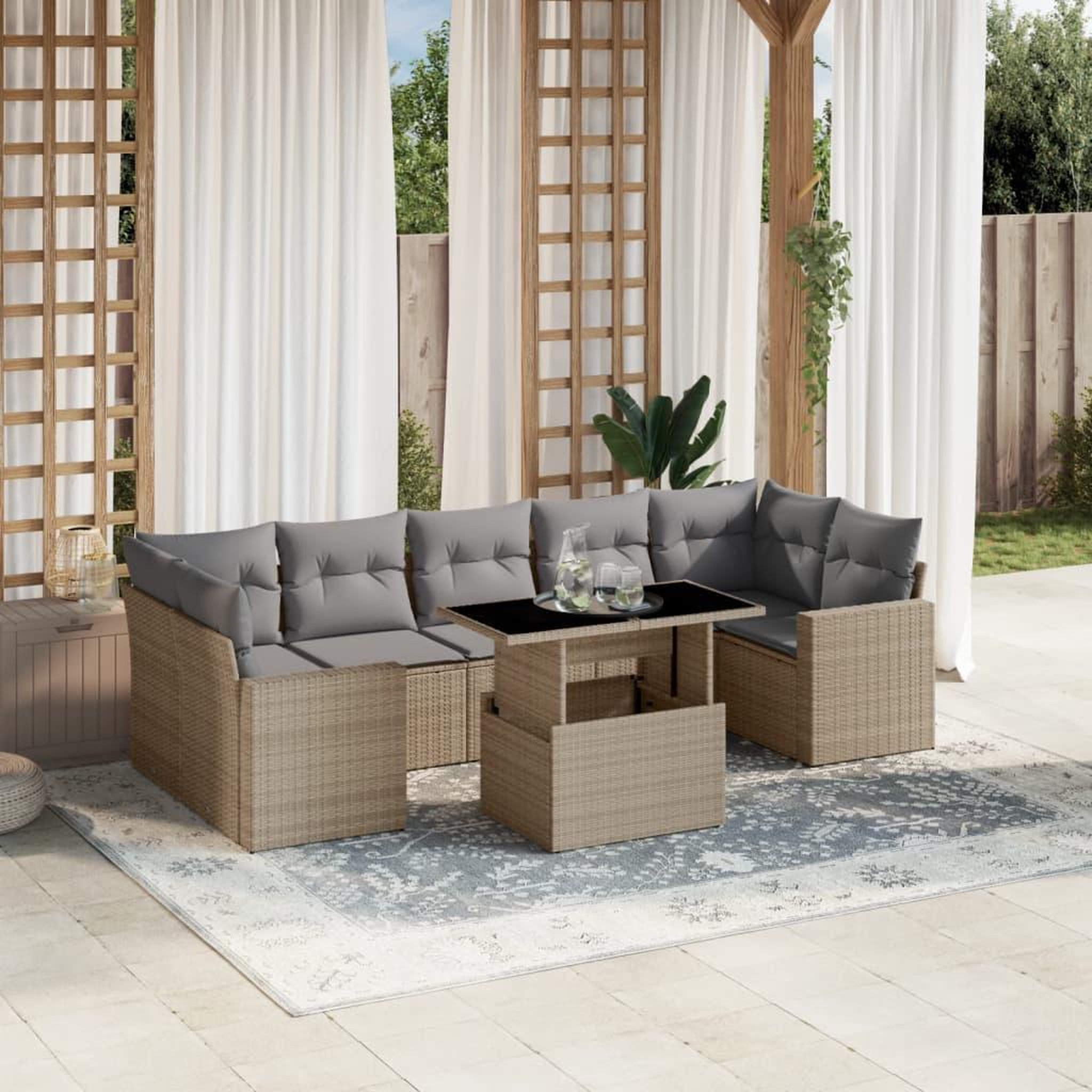 VIDAXL Salon de jardin avec coussins 8 pcs beige resine tressee