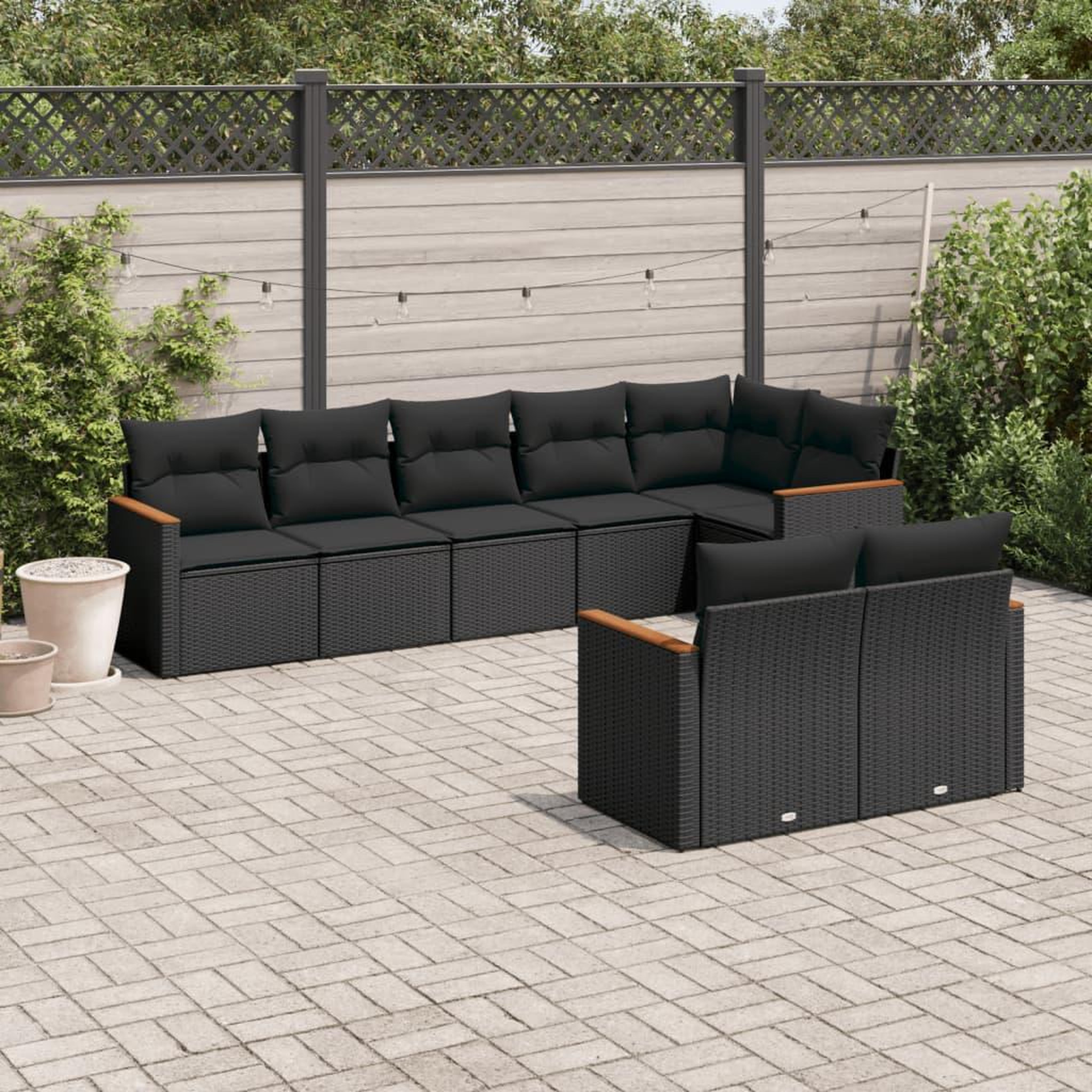 VIDAXL Salon de jardin 8 pcs avec coussins noir resine tressee