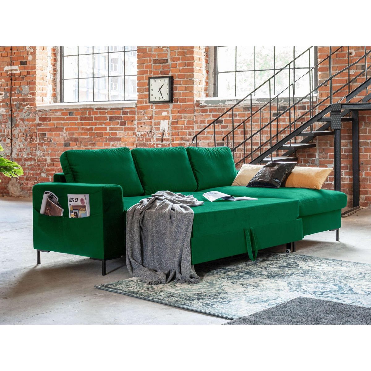 BEST MOBILIER Lilly - canapé d'angle droit - 4 places - convertible avec coffre - en velours