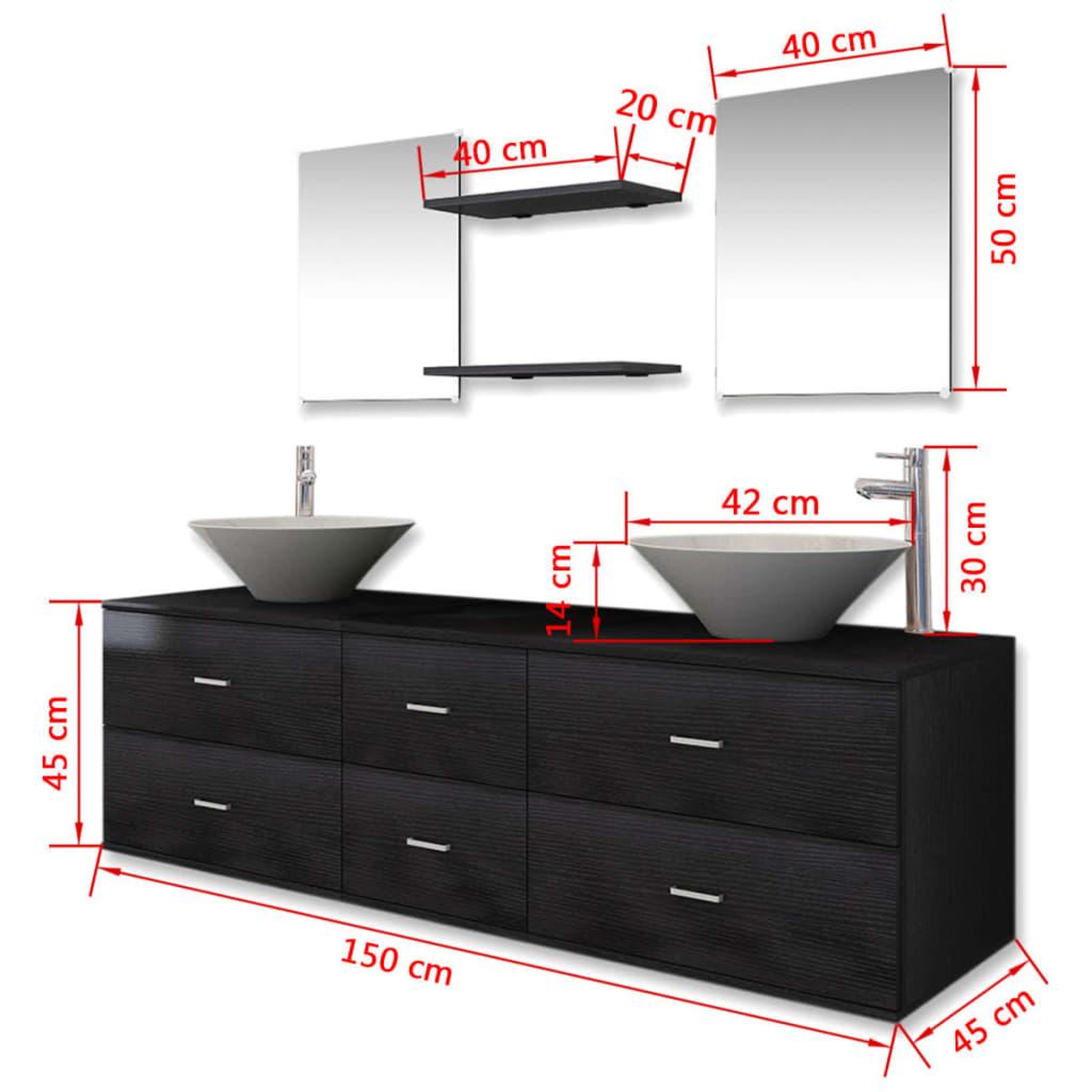 Voir la diapositive 6 : VIDAXL Meubles de salle de bain 9 pcs avec lavabo et robinet Noir