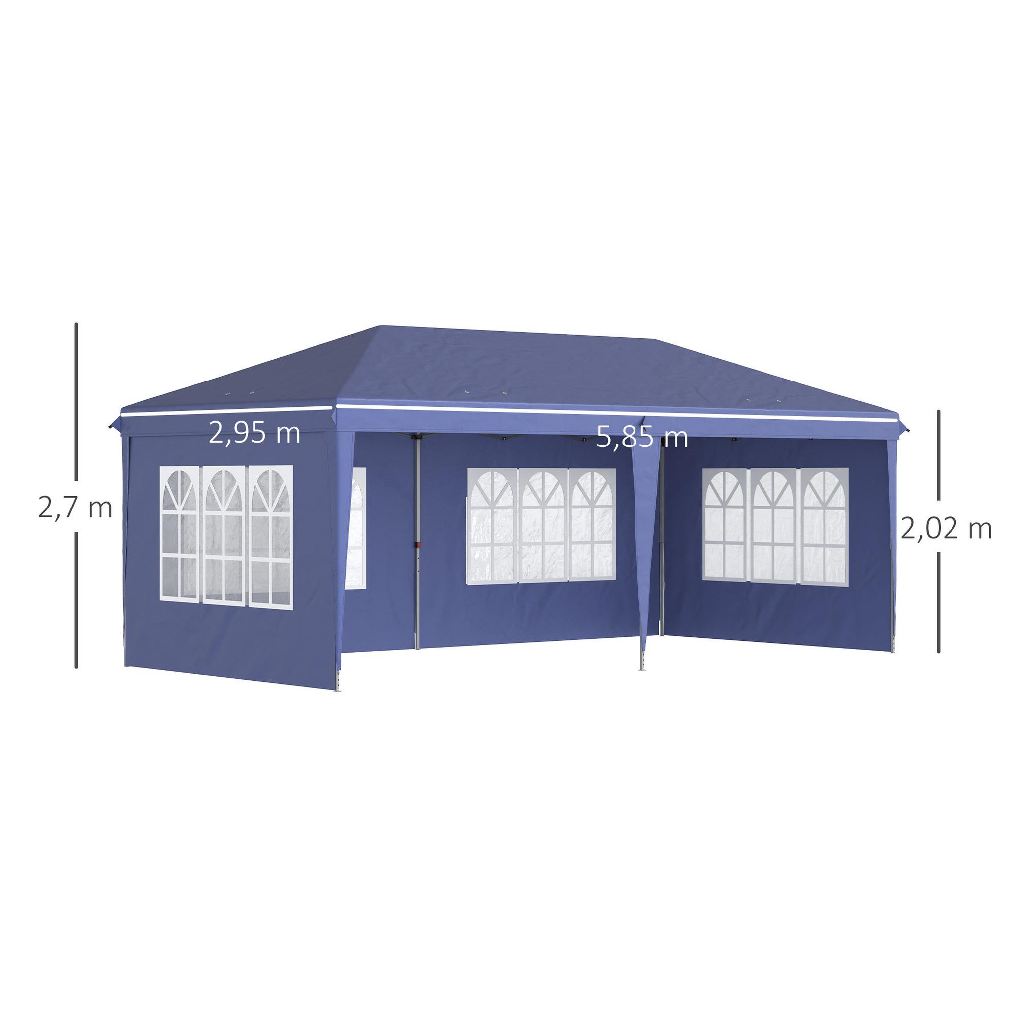 Voir la diapositive 3 : OUTSUNNY Tonnelle pop up pliante - barnum pliable - 4 cotés démontables - 4 fenêtres - acier oxford haute densité bleu
