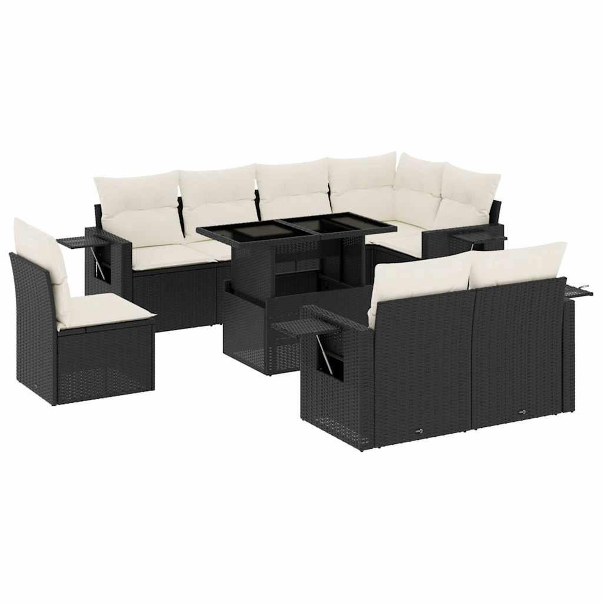 Voir la diapositive 2 : VIDAXL Salon de jardin 9 pcs avec coussins noir resine tressee