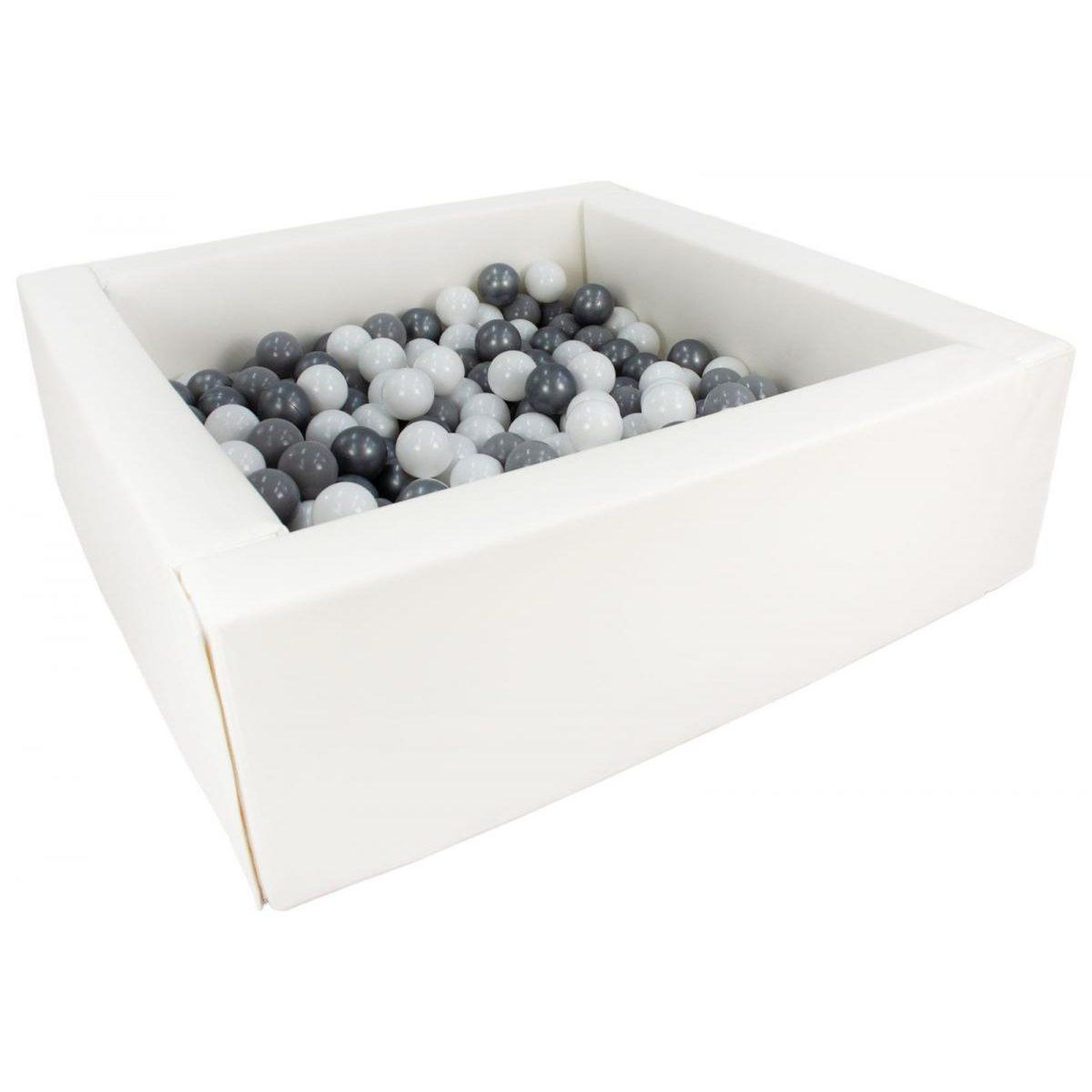 VELINDA Piscine à balles carrée avec 200 balles - blanc/blanc, gris, argent